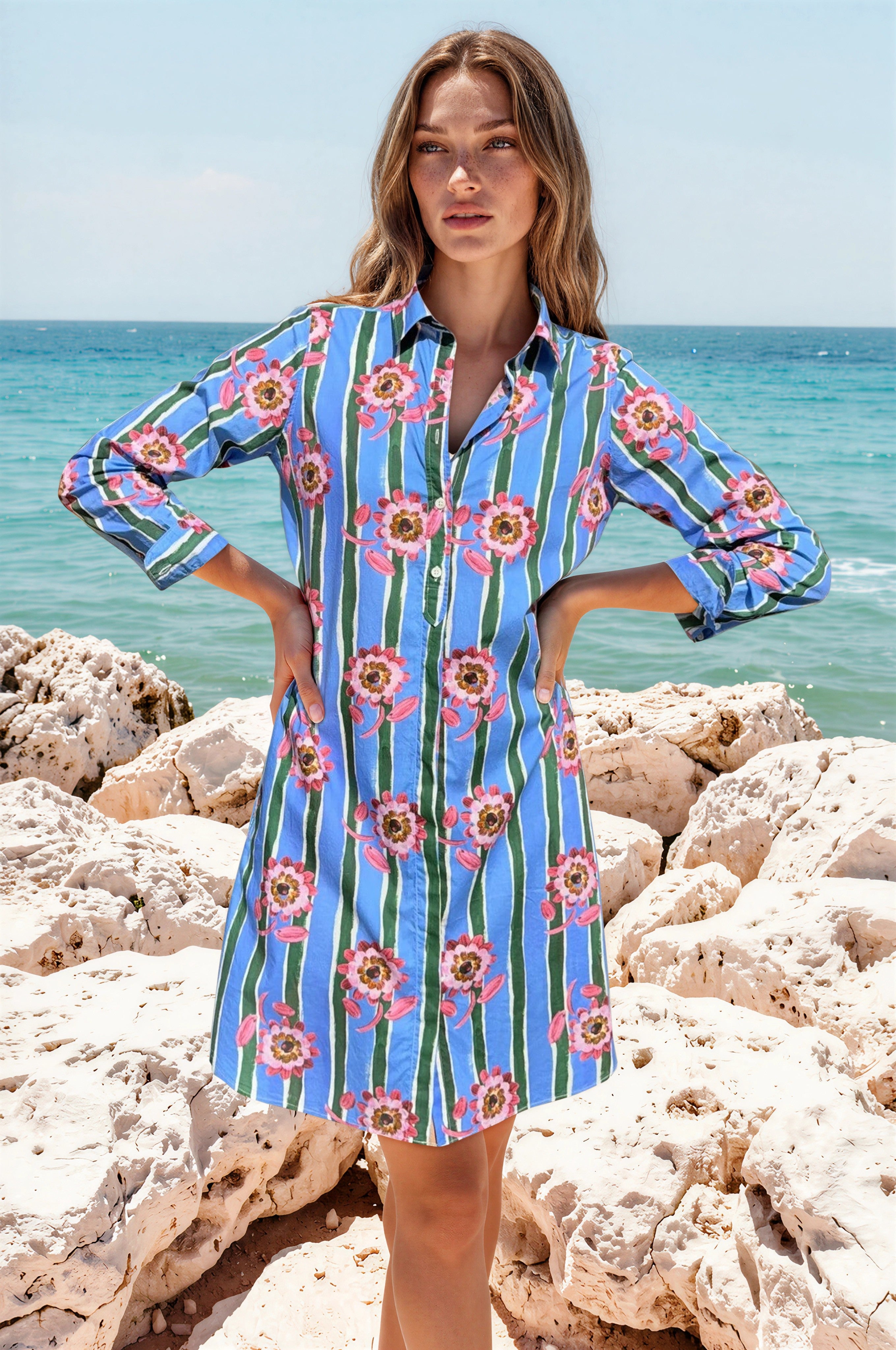Robe Rita en coton Liberty - Rayure fleur-ROBE FEMME-Curling-Paris
