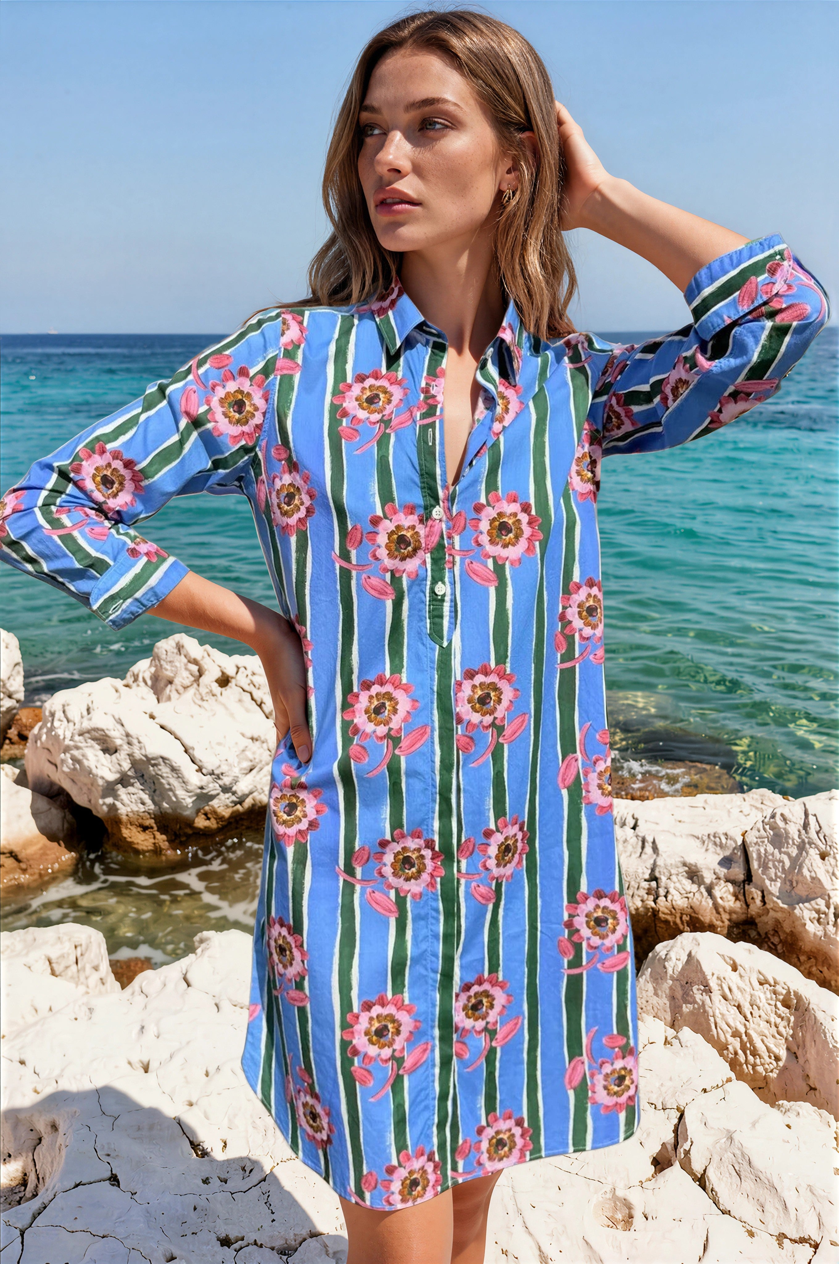 Robe Rita en coton Liberty - Rayure fleur-ROBE FEMME-Curling-Paris