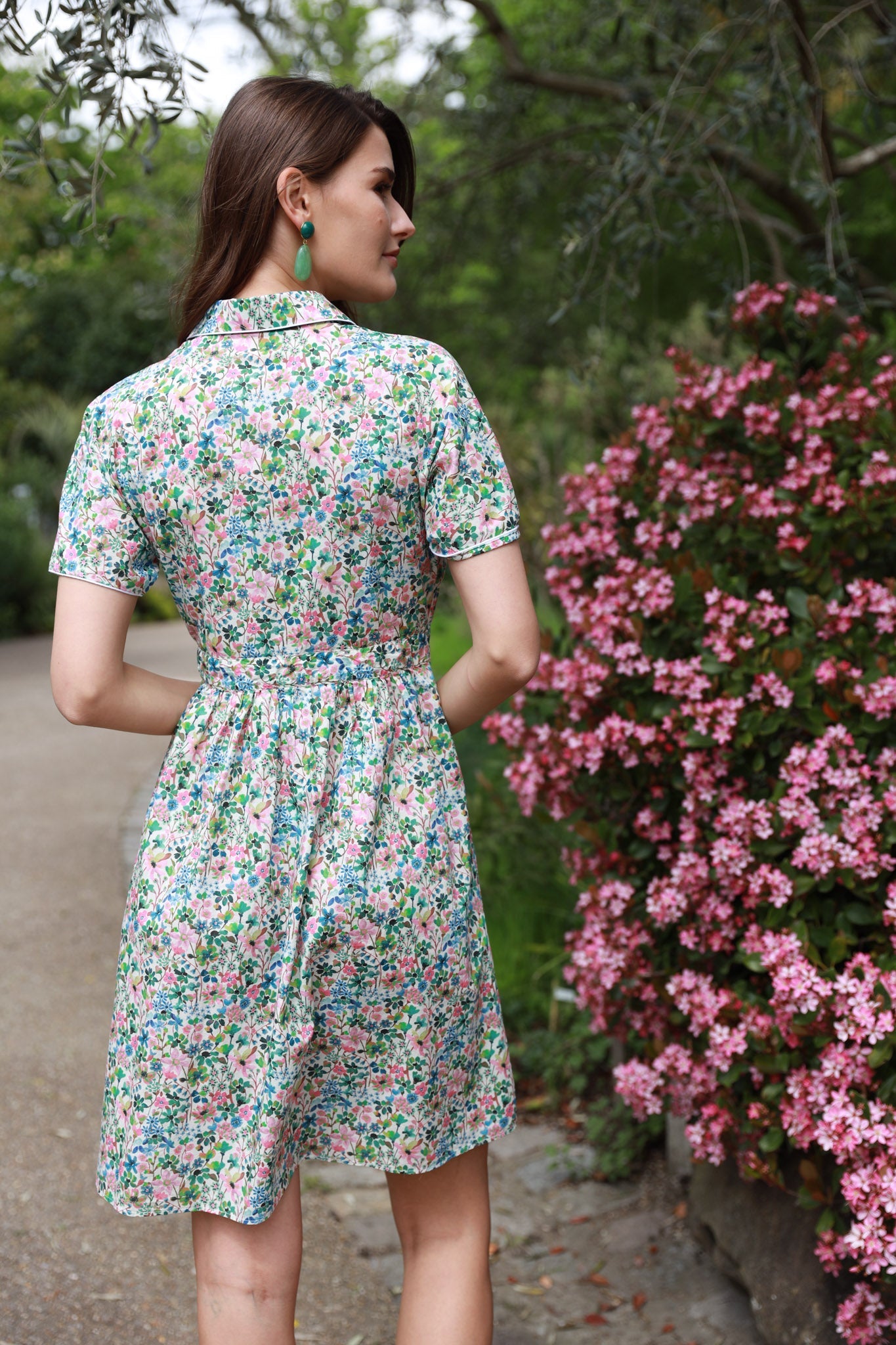 Robe Rosa en coton liberty - Vert-ROBE FEMME-Curling-Paris