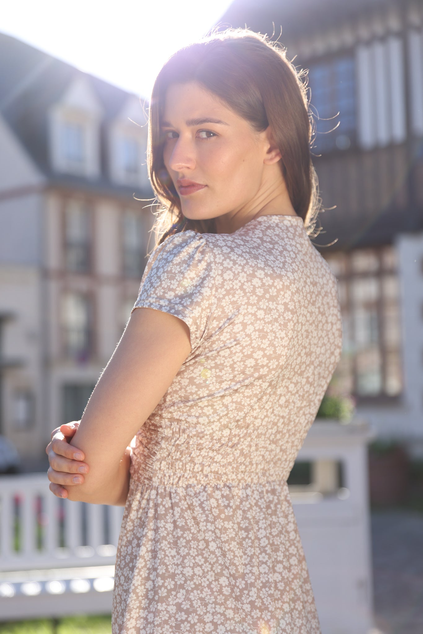 Robe Vogue infroissable - Fleurs Beige-ROBE FEMME-Curling-Paris