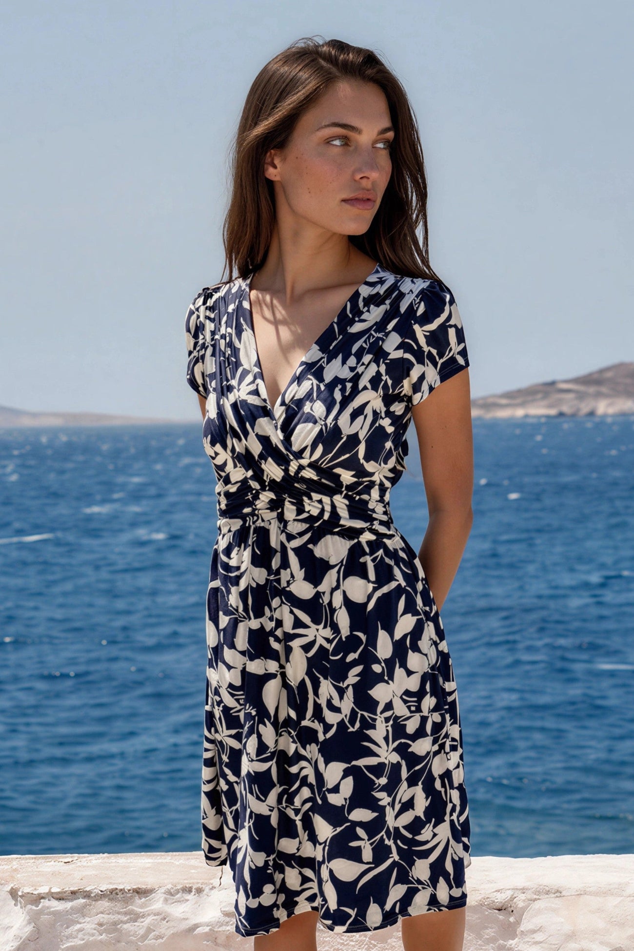 Robe Vogue infroissable - Fleurs Marine-ROBE FEMME-Curling-Paris
