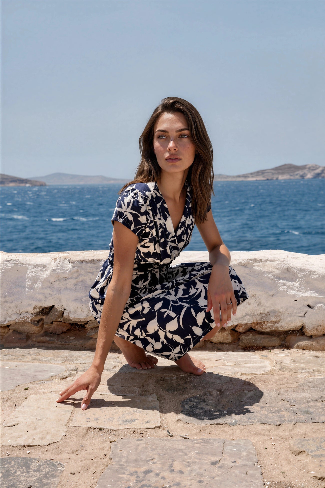 Robe Vogue infroissable - Fleurs Marine-ROBE FEMME-Curling-Paris