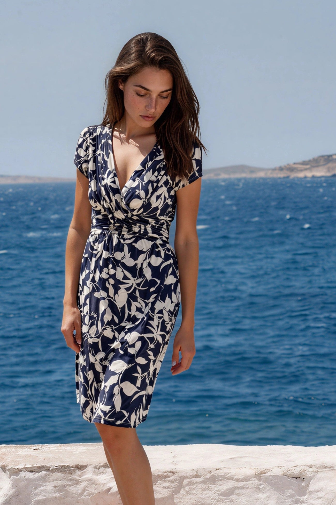 Robe Vogue infroissable - Fleurs Marine-ROBE FEMME-Curling-Paris