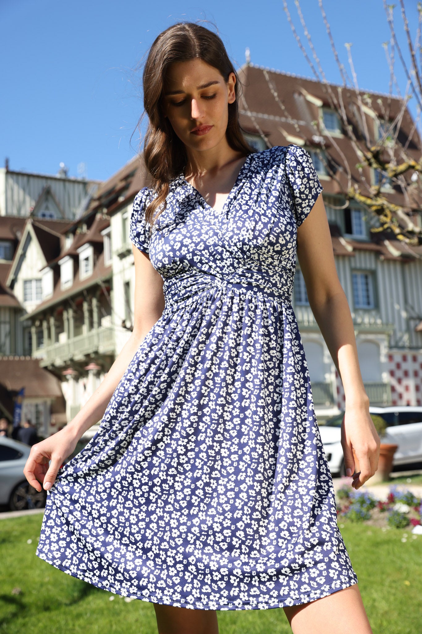 Robe Vogue infroissable - Fleurs Marine-ROBE FEMME-Curling-Paris