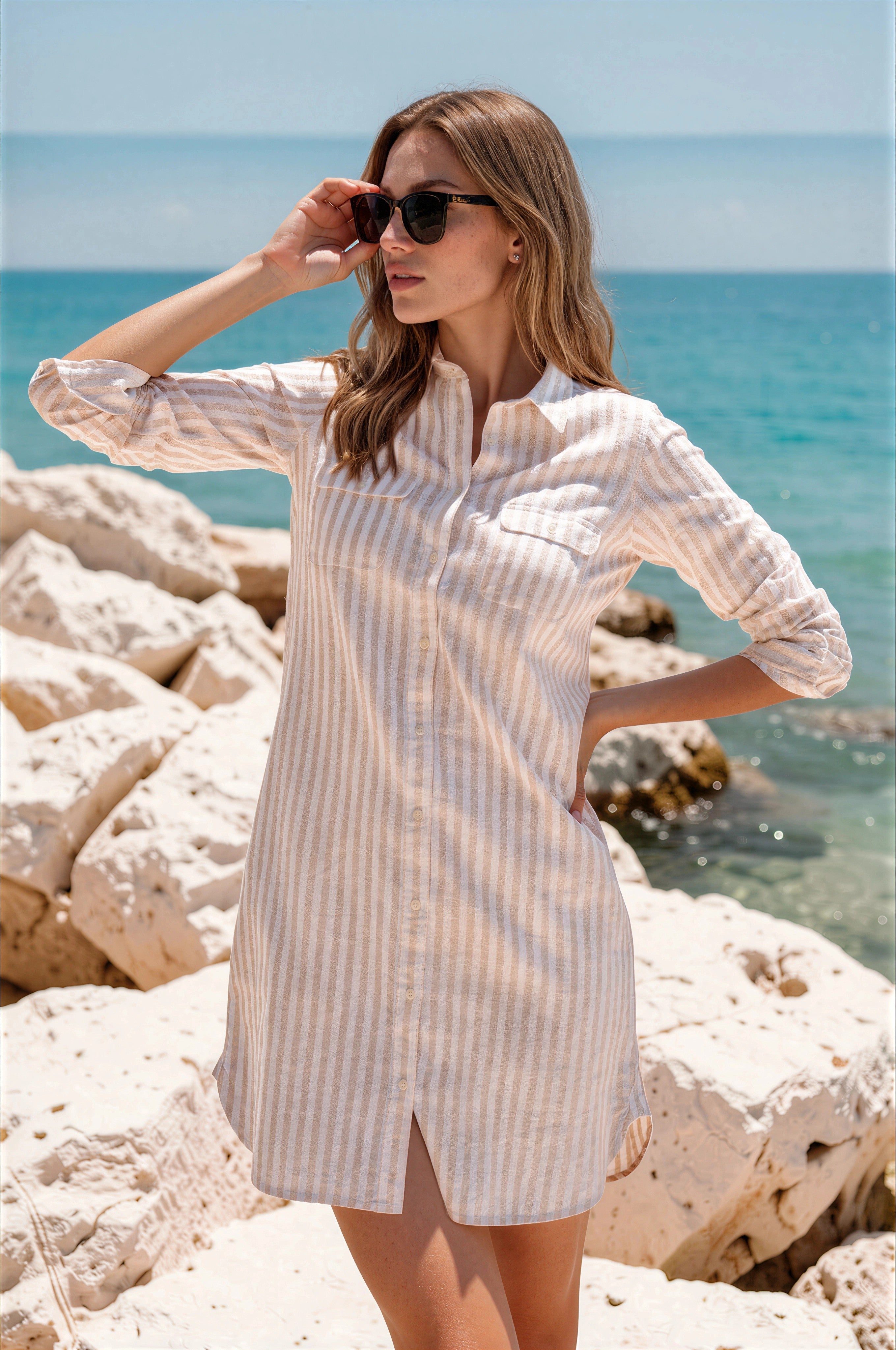 Robe chemisier June en lin - Ray Beige-ROBE FEMME-Curling-Paris