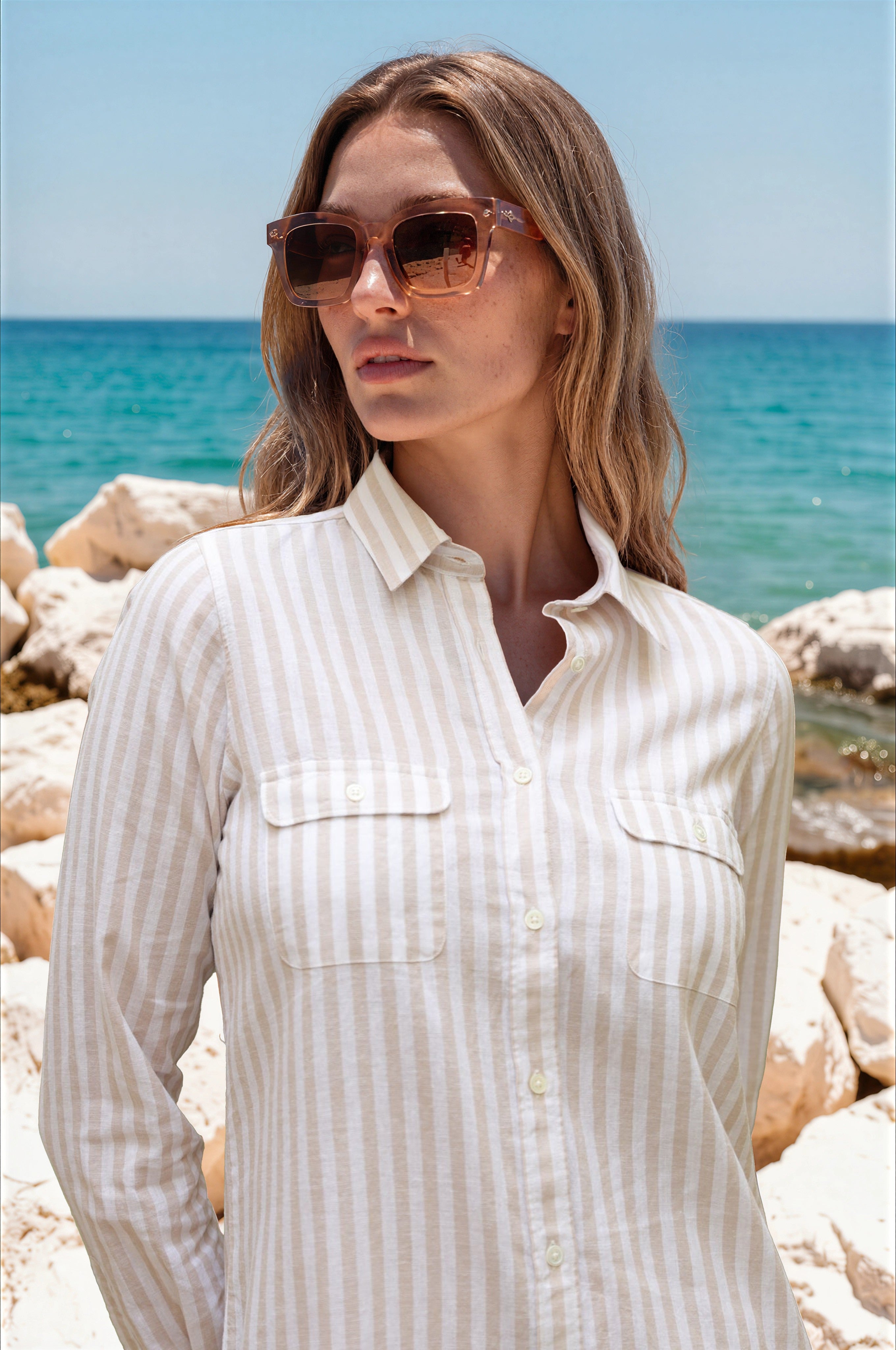 Robe chemisier June en lin - Ray Beige-ROBE FEMME-Curling-Paris