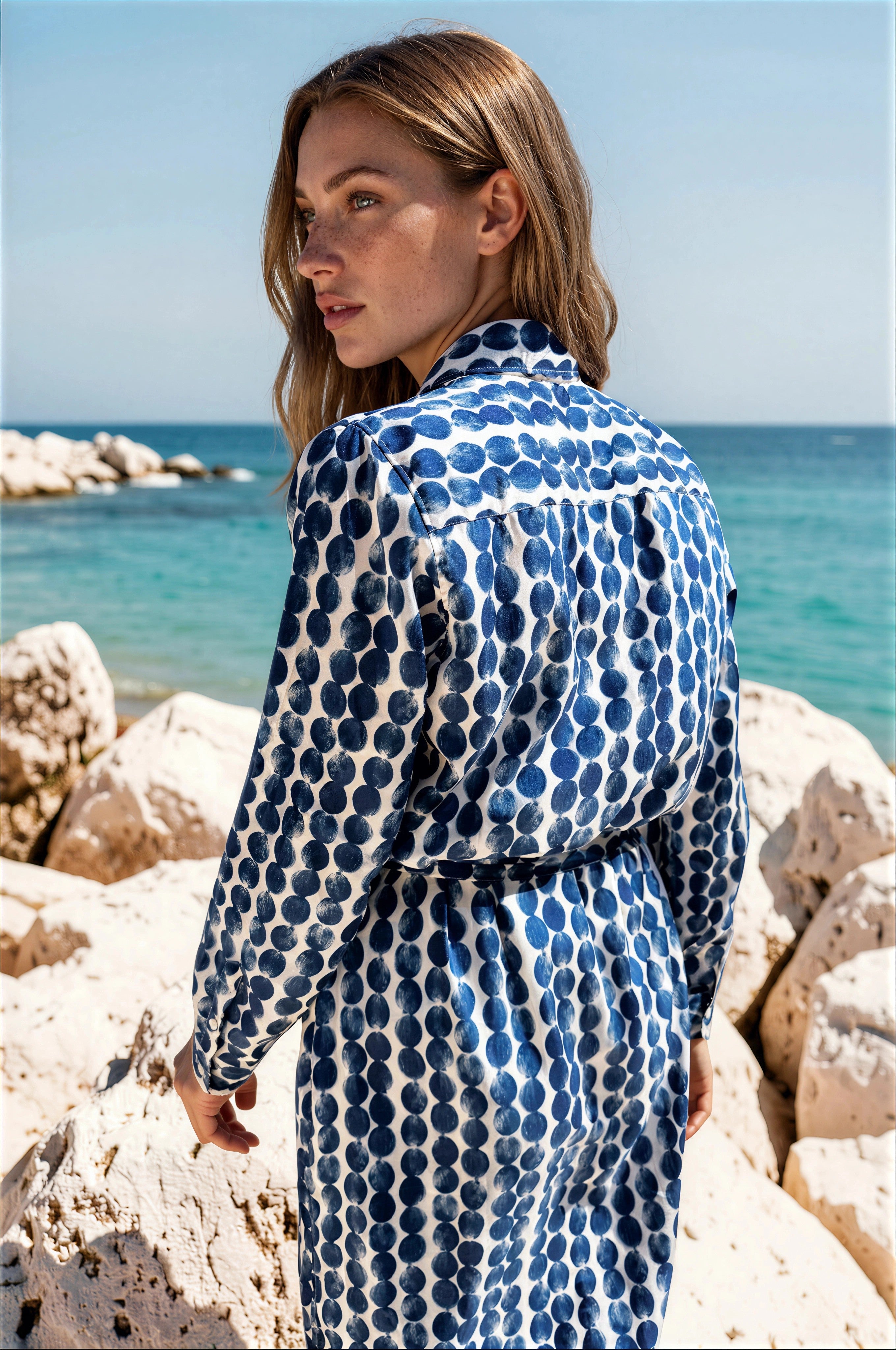 Robe chemisier Louna soyeuse - Pois bleu-ROBE FEMME-Curling-Paris
