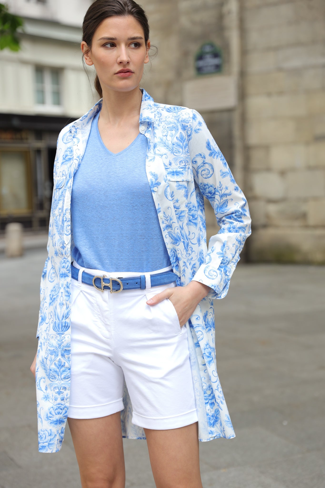 Robe chemisier Rania en coton - Dolce bleu