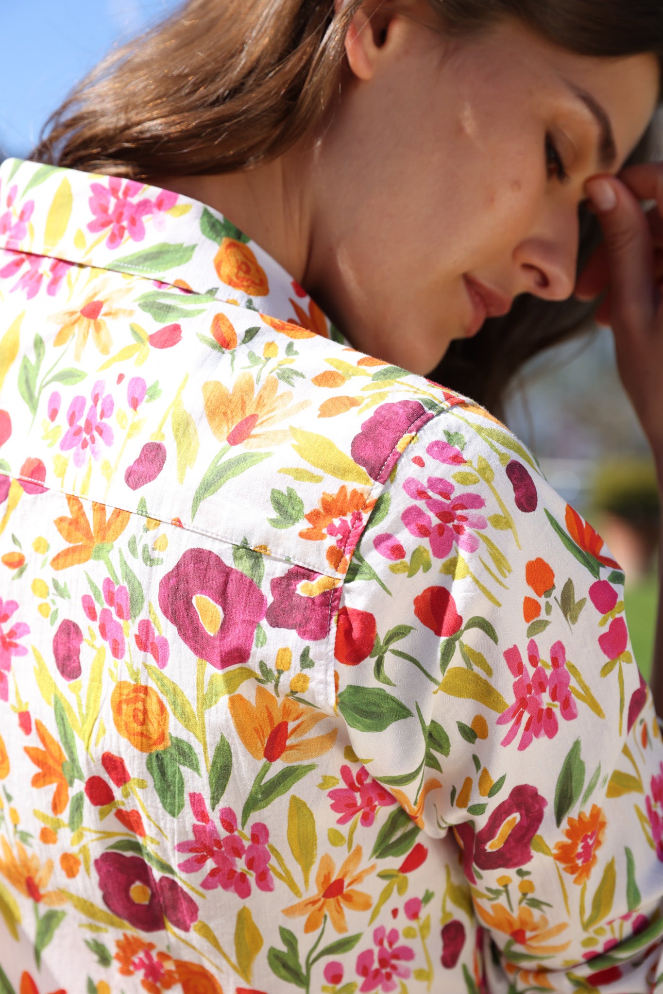 Robe chemisier Rania en coton - Fleurs prune & orange-ROBE FEMME-Curling-Paris