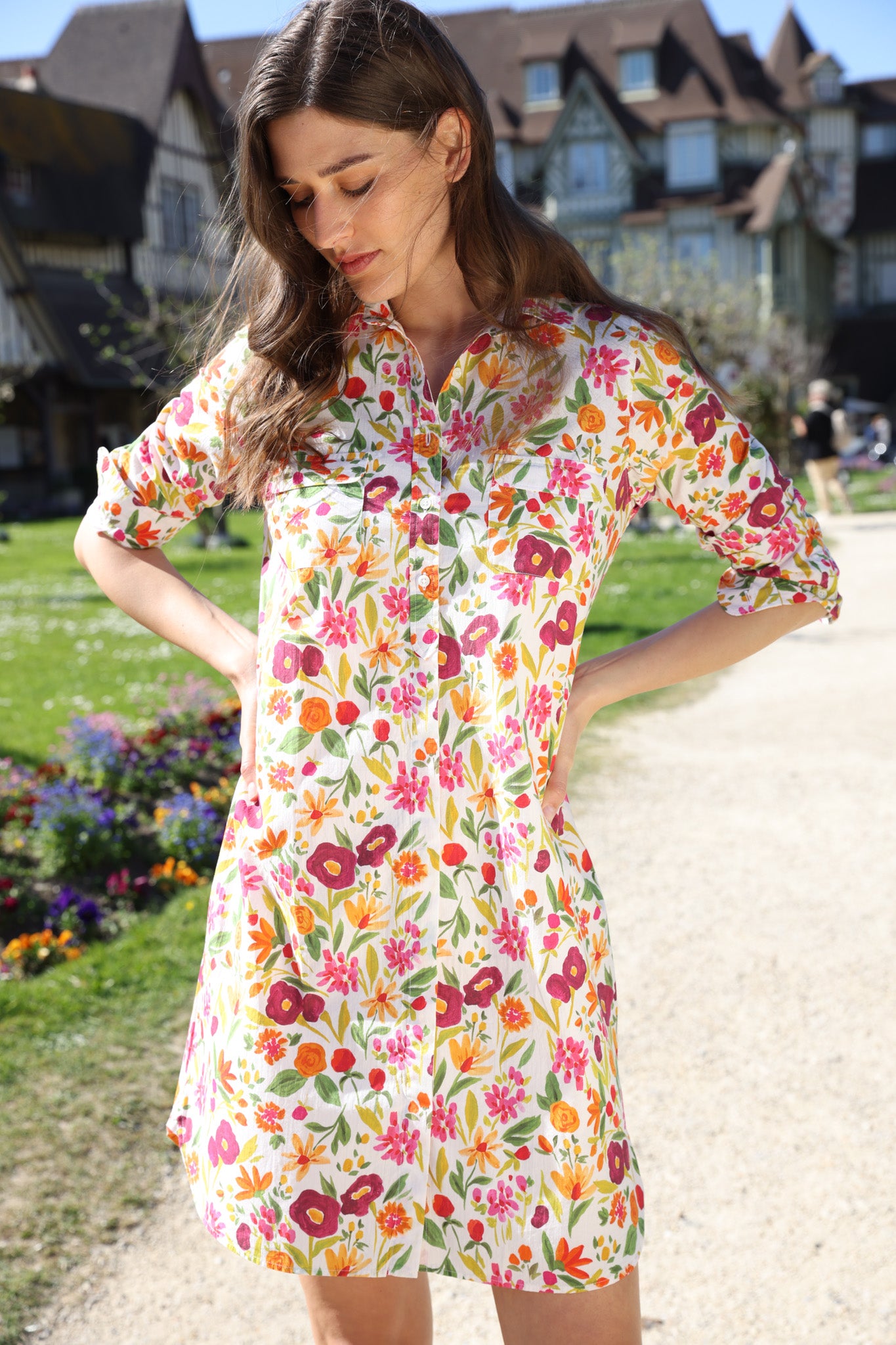 Robe chemisier Rania en coton - Fleurs prune & orange-ROBE FEMME-Curling-Paris