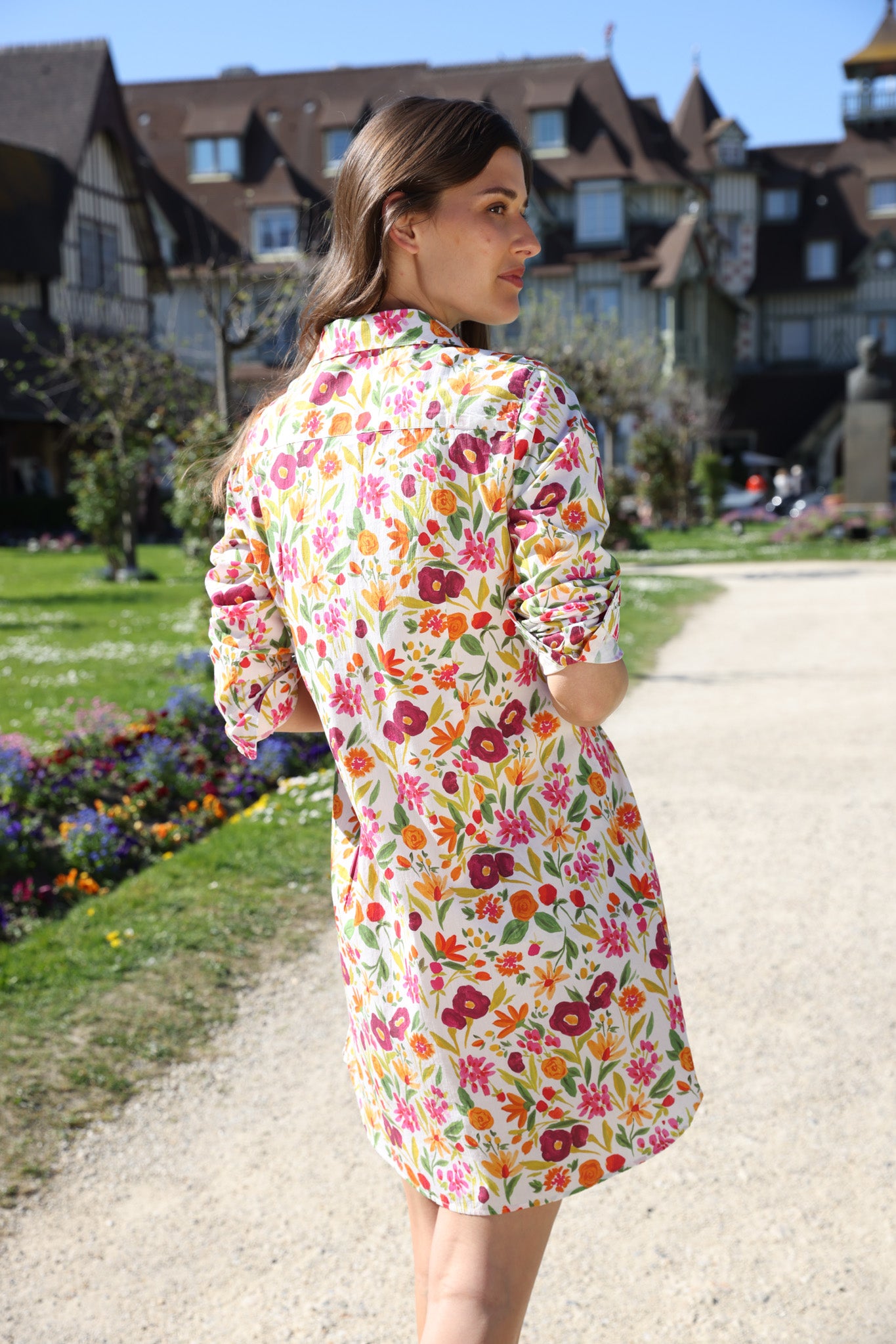 Robe chemisier Rania en coton - Fleurs prune & orange-ROBE FEMME-Curling-Paris
