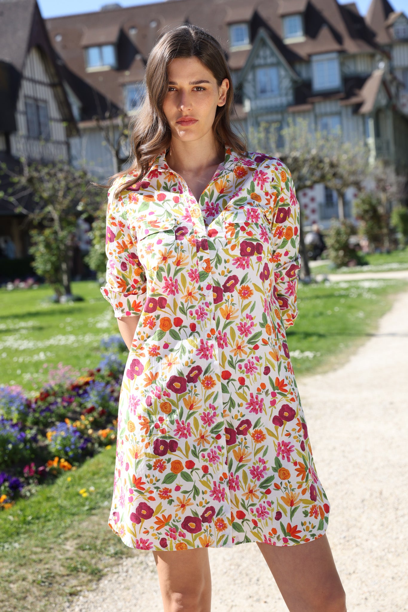 Robe chemisier Rania en coton - Fleurs prune & orange-ROBE FEMME-Curling-Paris
