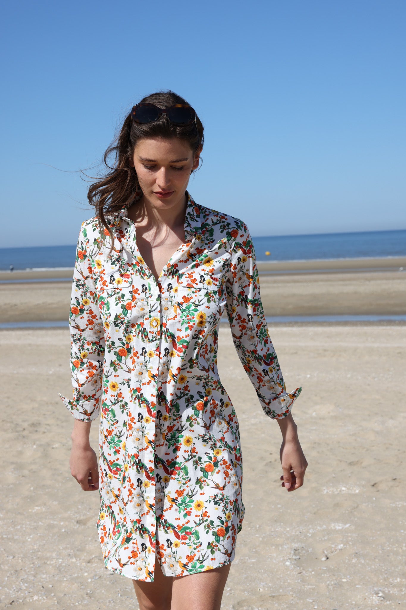 Robe chemisier Rania en coton - Oiseaux-ROBE FEMME-Curling-Paris