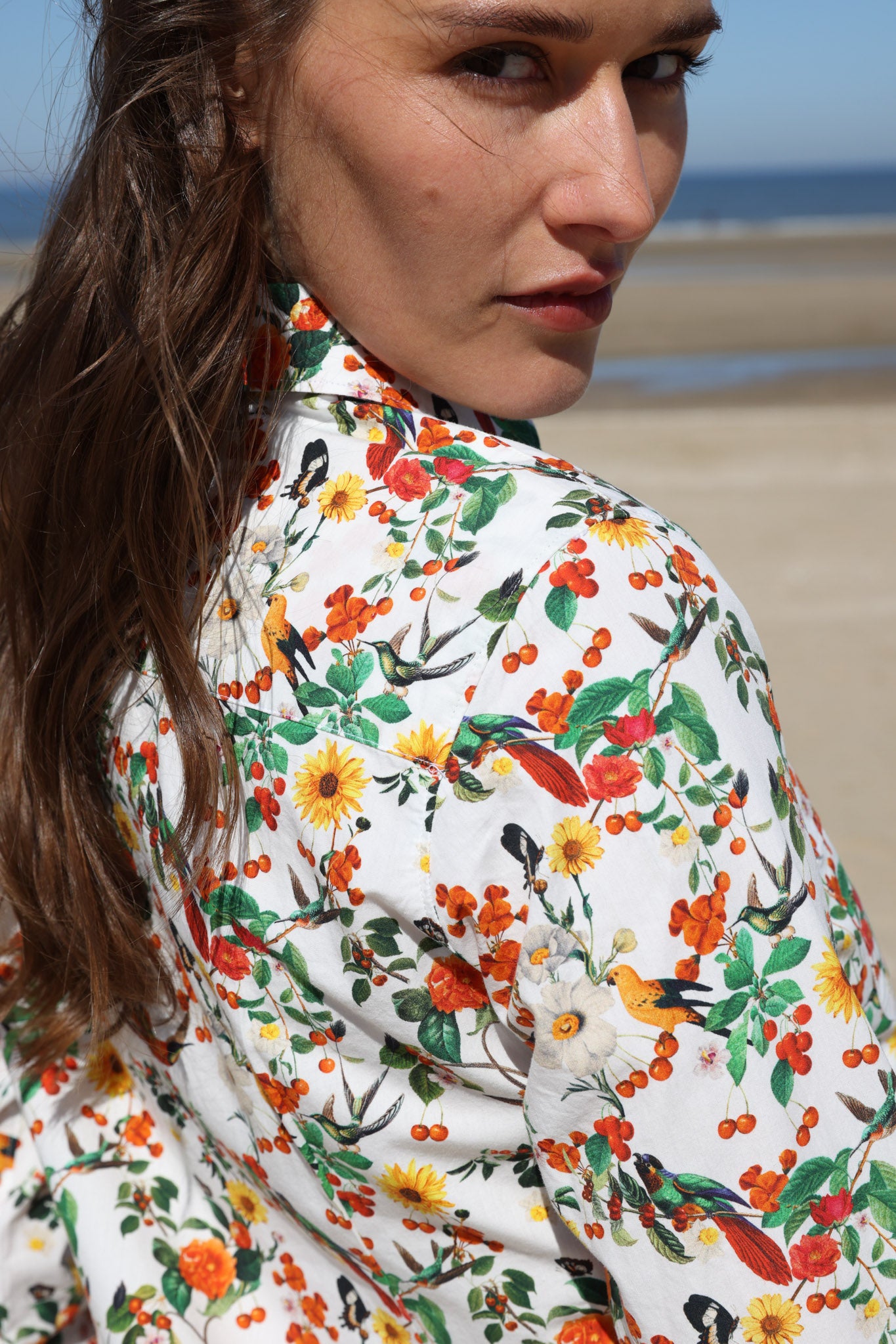 Robe chemisier Rania en coton - Oiseaux-ROBE FEMME-Curling-Paris