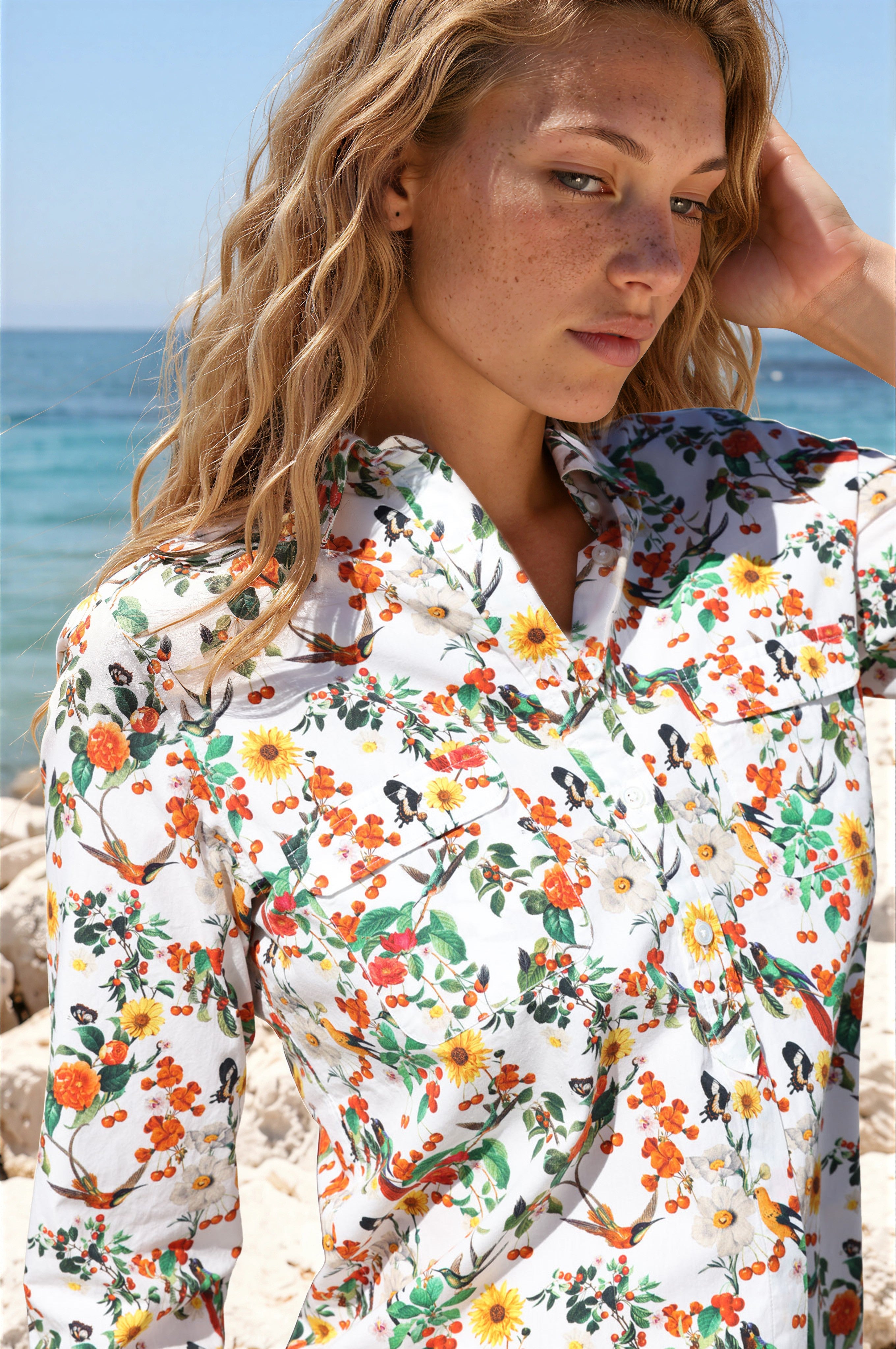 Robe chemisier Rania en coton - Oiseaux-ROBE FEMME-Curling-Paris