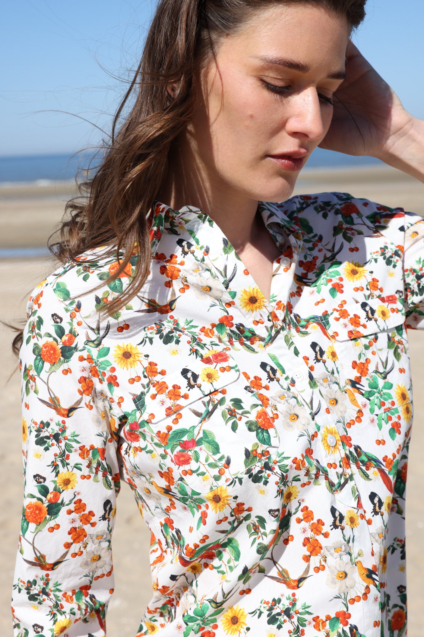 Robe chemisier Rania en coton - Oiseaux-ROBE FEMME-Curling-Paris