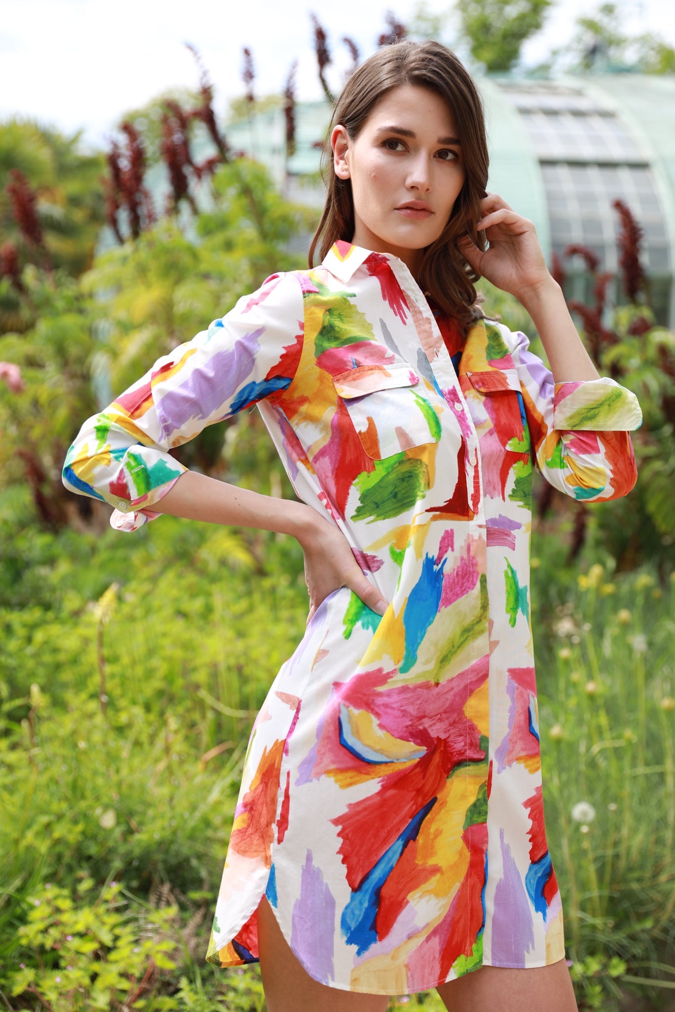 Robe chemisier Rania en coton - Peinture multi-ROBE FEMME-Curling-Paris