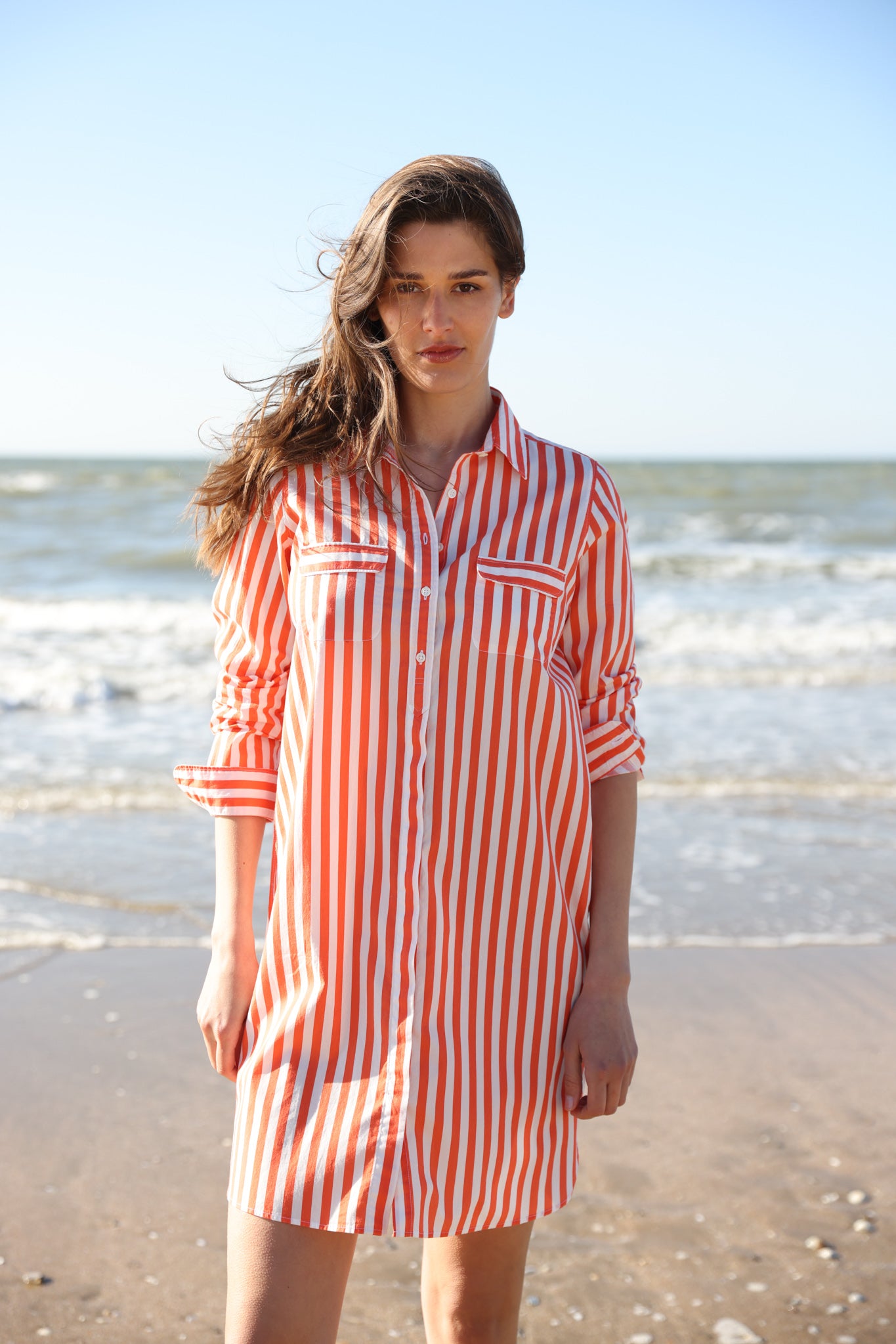 Robe chemisier Rania en coton - Rayure Orange-ROBE FEMME-Curling-Paris