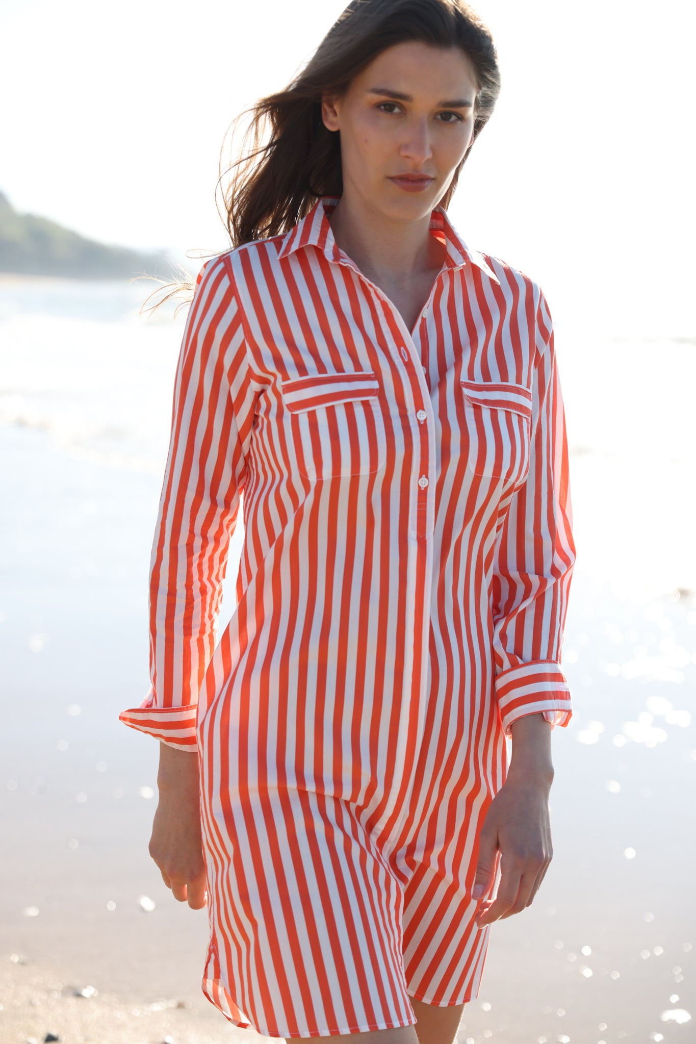 Robe chemisier Rania en coton - Rayure Orange-ROBE FEMME-Curling-Paris