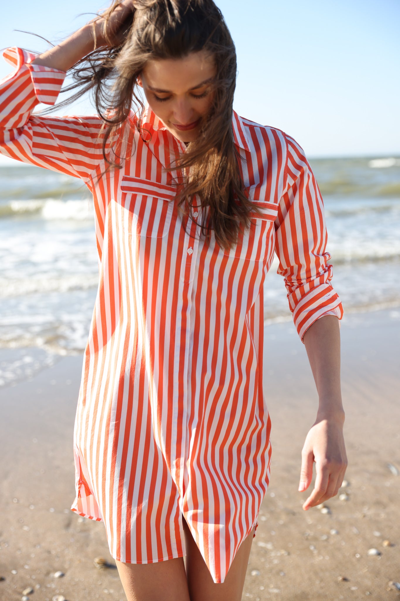 Robe chemisier Rania en coton - Rayure Orange-ROBE FEMME-Curling-Paris