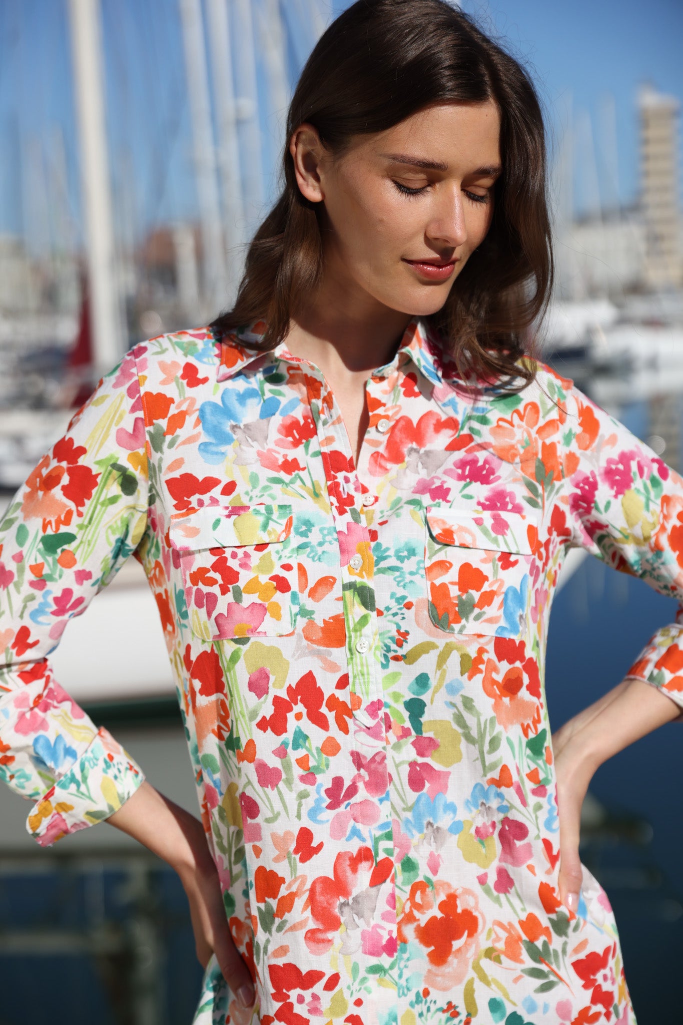 Robe chemisier Rania en lin et coton - Fleurs d'été-ROBE FEMME-Curling-Paris