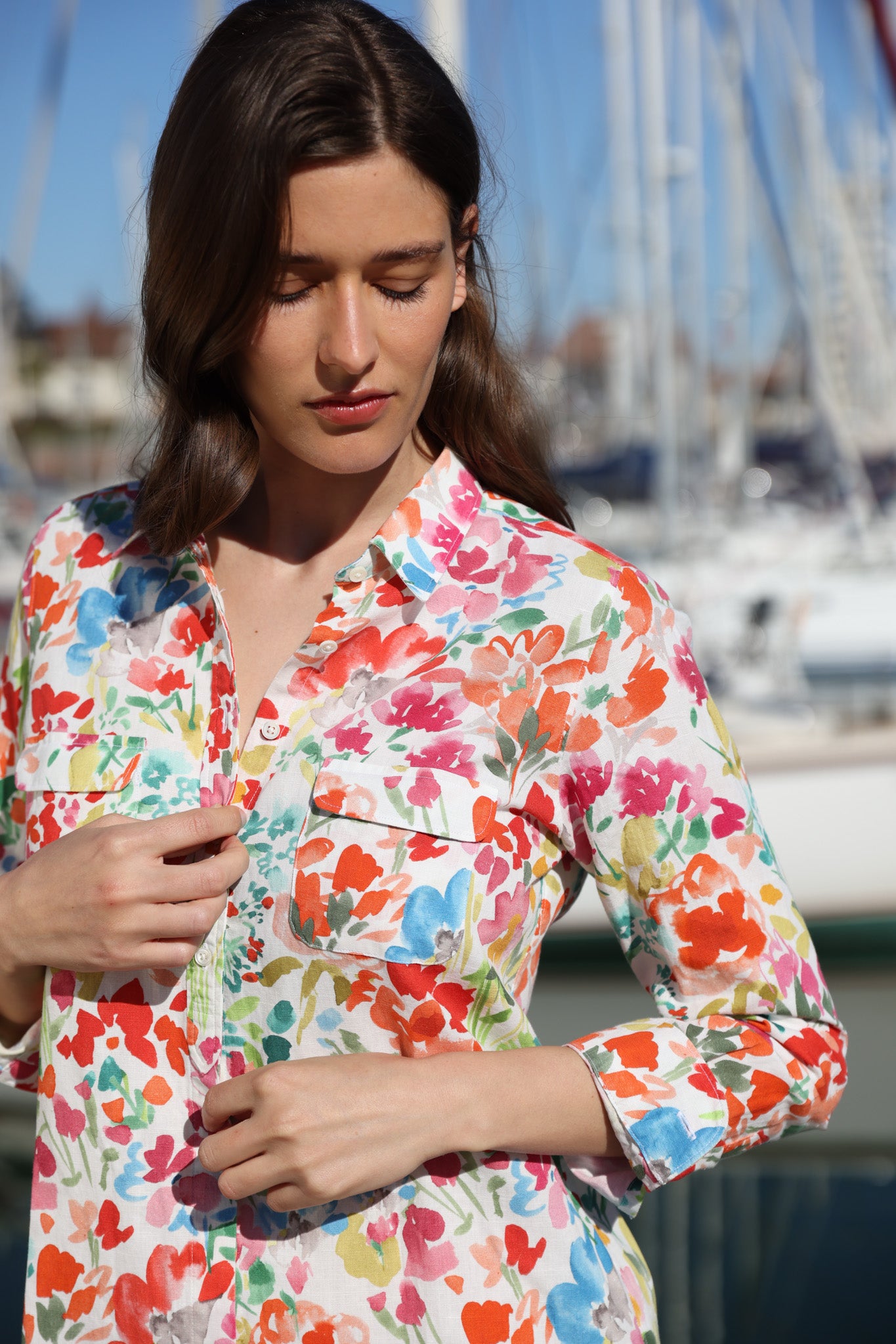 Robe chemisier Rania en lin et coton - Fleurs d'été-ROBE FEMME-Curling-Paris