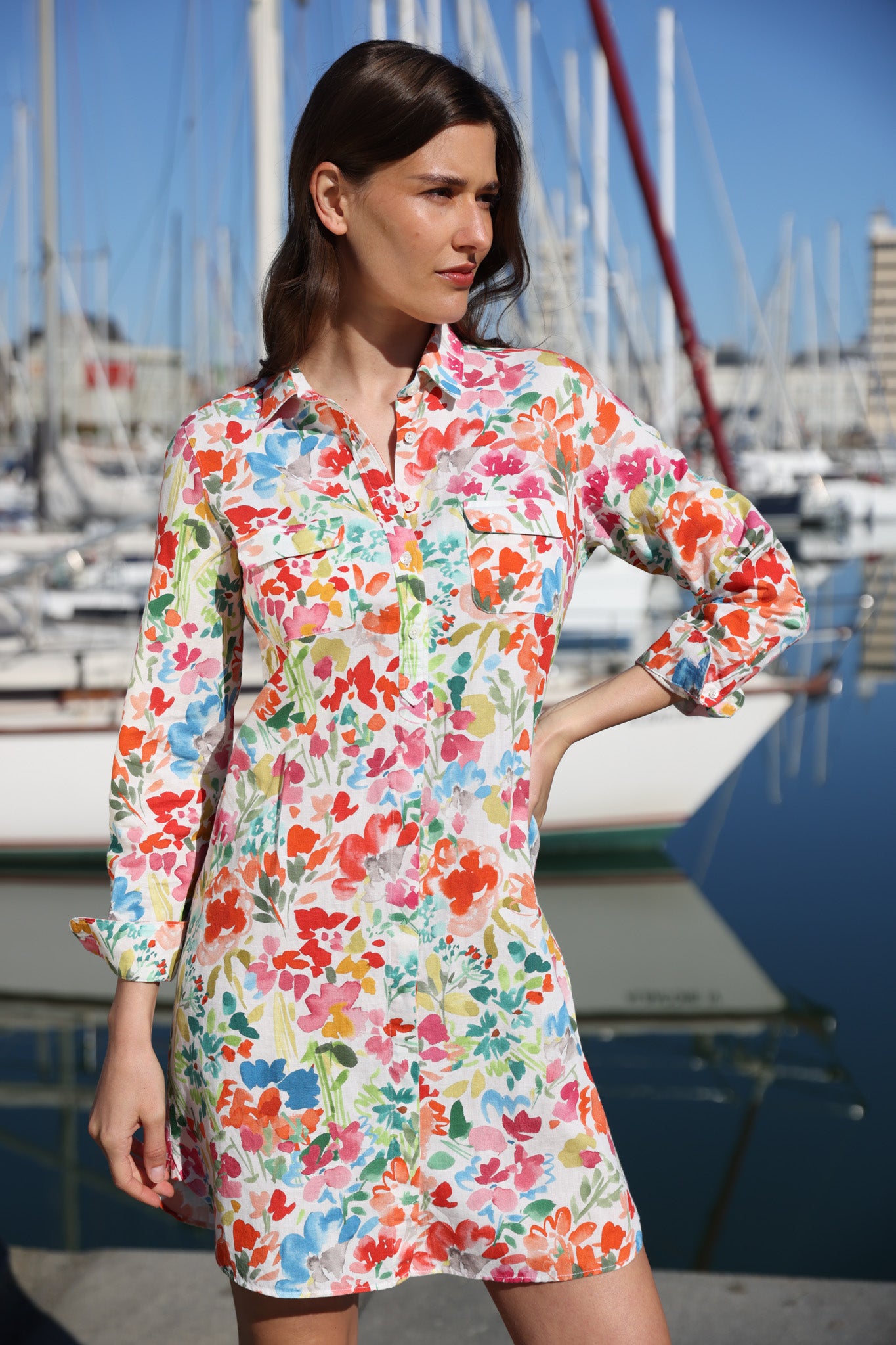 Robe chemisier Rania en lin et coton - Fleurs d'été-ROBE FEMME-Curling-Paris