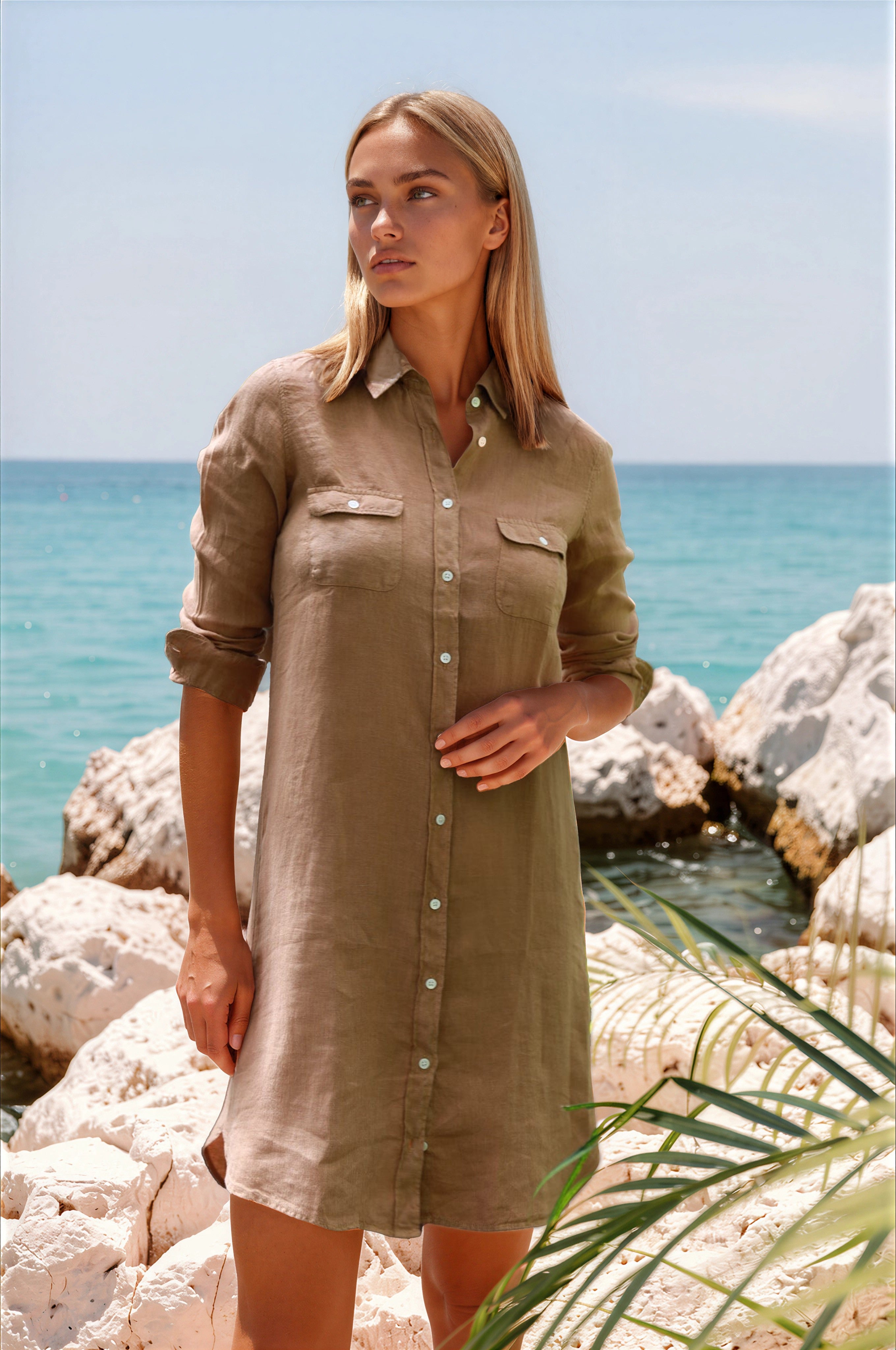 Robe chemisier en lin - Caramel-ROBE FEMME-Curling-Paris
