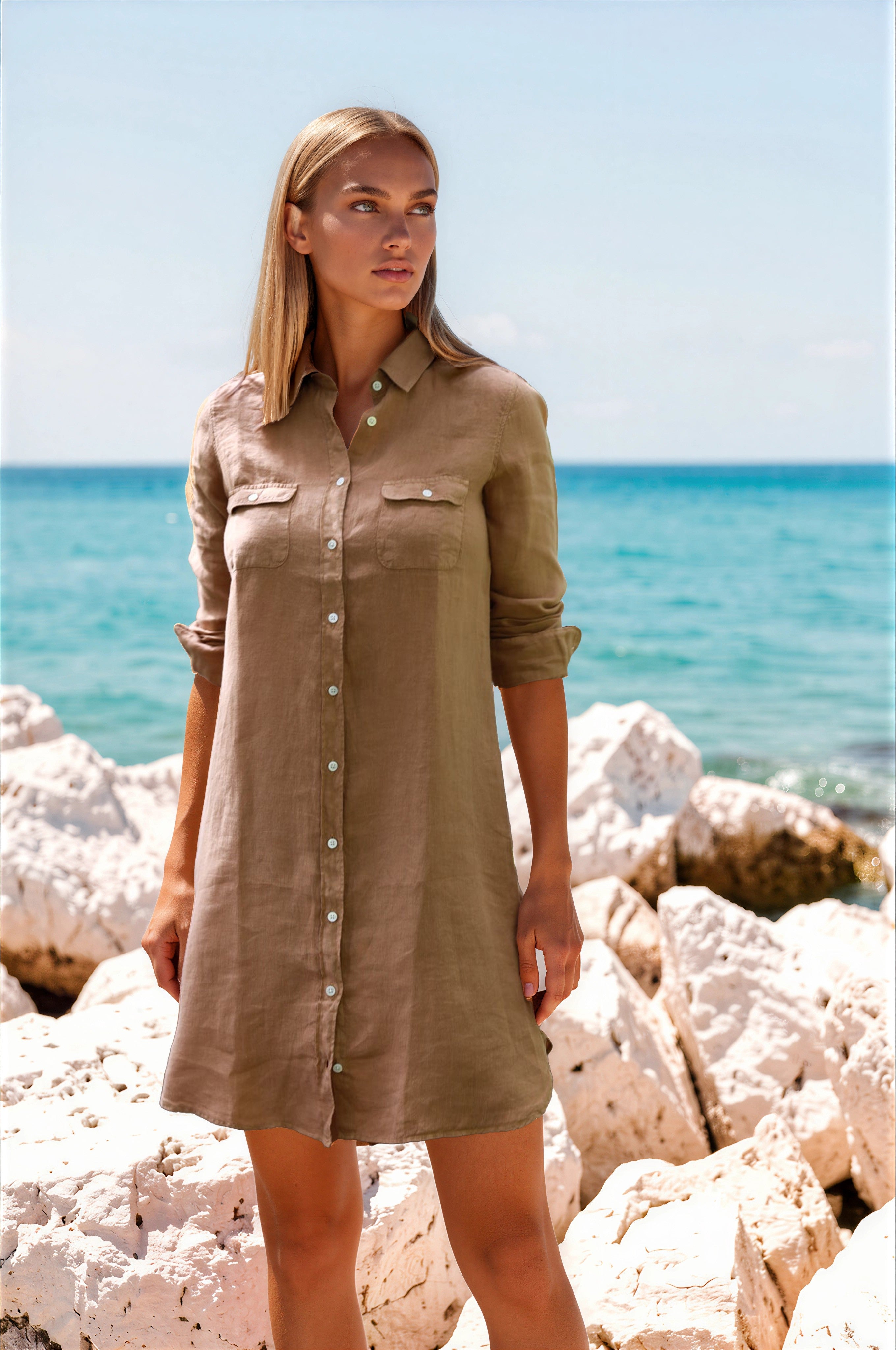 Robe chemisier en lin - Caramel-ROBE FEMME-Curling-Paris
