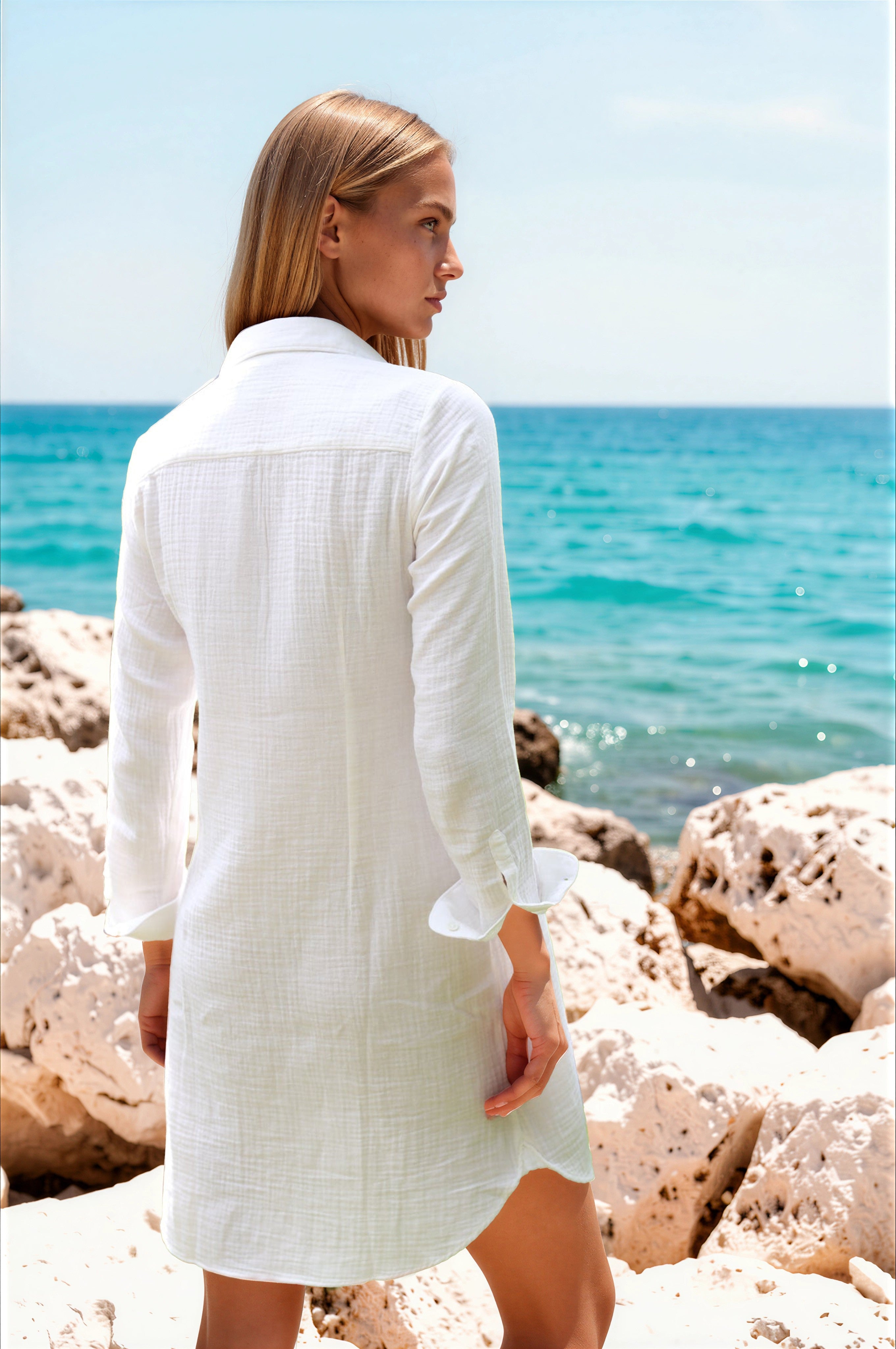Robe chemisier june en gaze de coton - Blanc-ROBE FEMME-Curling-Paris