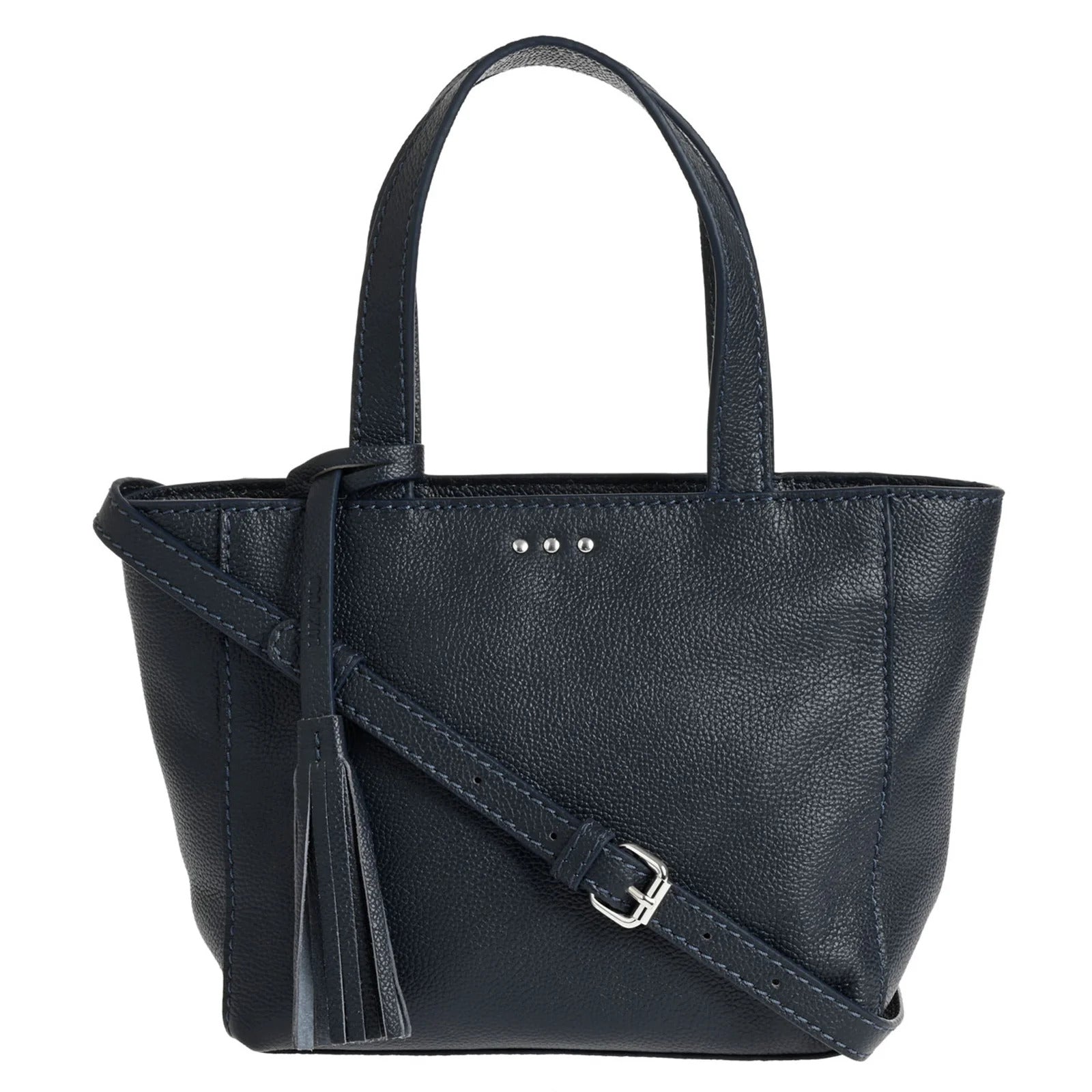 SAC BABY CABAS CUIR GRAINÉ 3 CLOUS - BLEU NUIT-SAC FEMME-Curling-Paris
