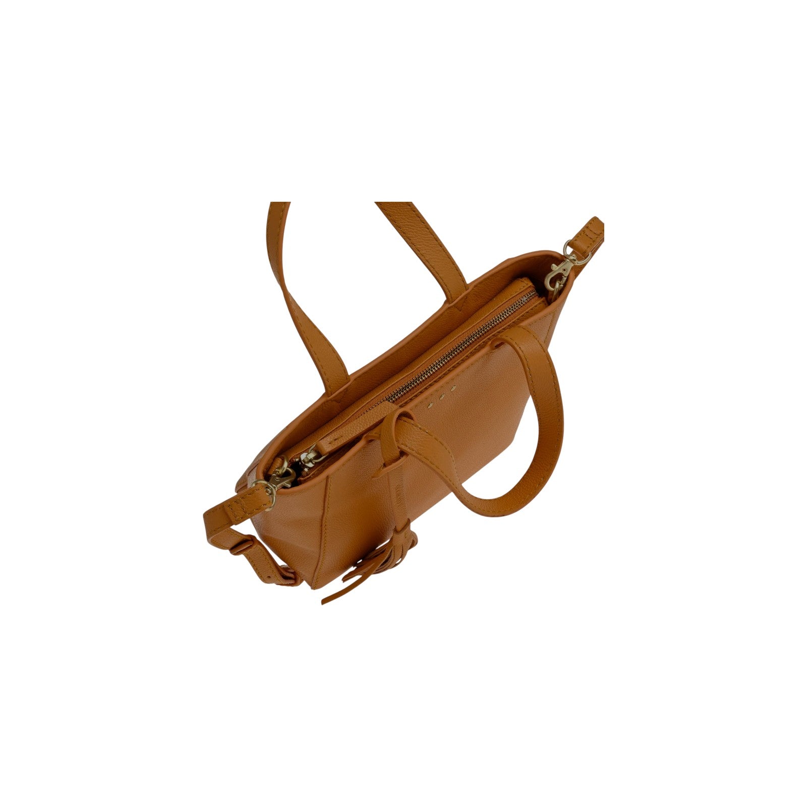 SAC BABY CABAS CUIR GRAINÉ 3 CLOUS - HONEY-SAC FEMME-Curling-Paris