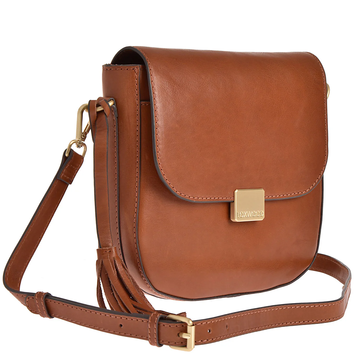 SAC BESACE CUIR A RABAT - COGNAC-SAC FEMME-Curling-Paris