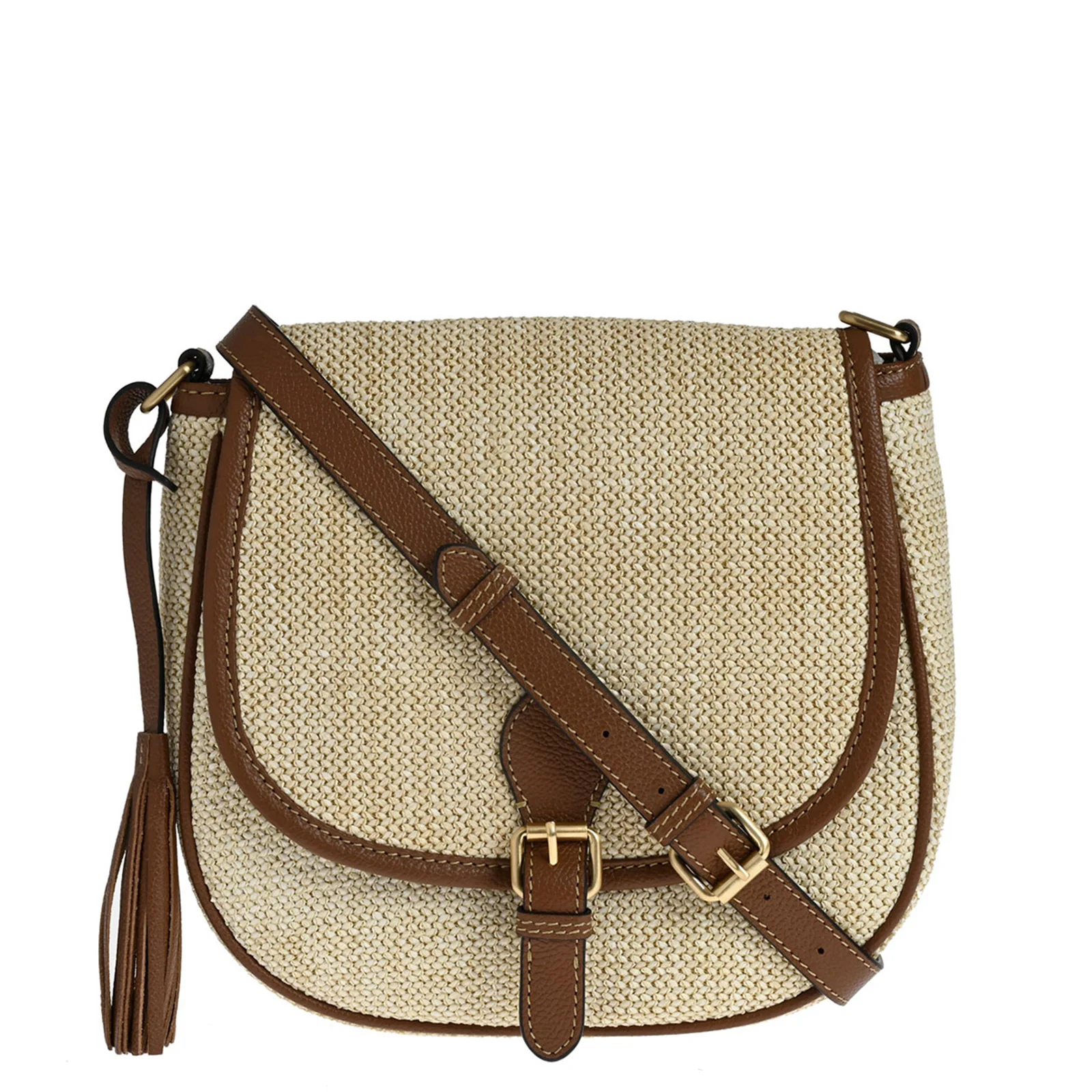 SAC BESACE EN RAPHIA ET CUIR - NATURAL-SAC FEMME-Curling-Paris