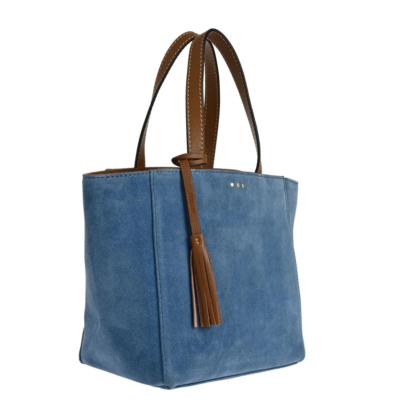 SAC CABAS PARISIEN EN DAIM - BLEU CROISIÈRE-SAC FEMME-Curling-Paris