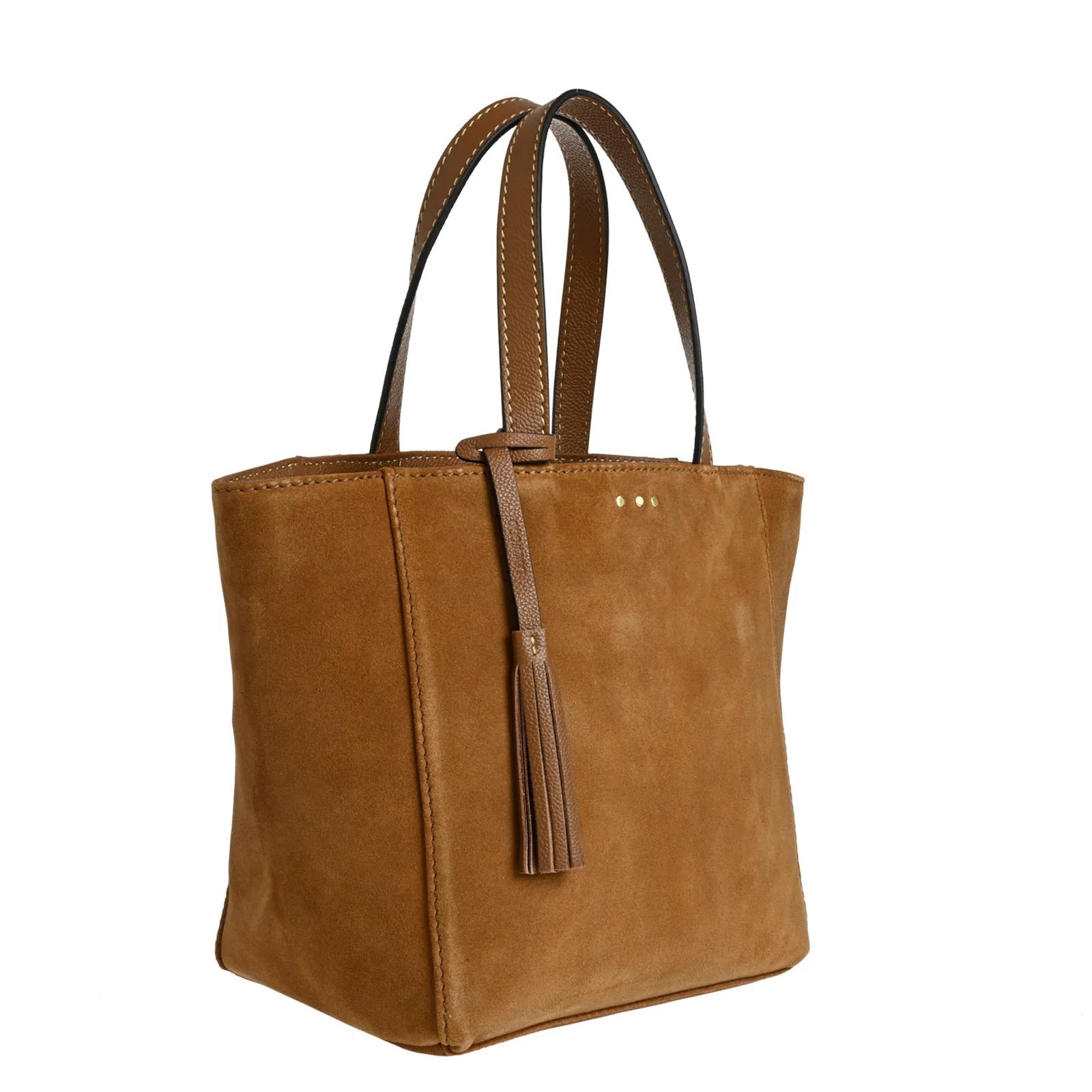 SAC CABAS PARISIEN EN DAIM - COGNAC-SAC FEMME-Curling-Paris