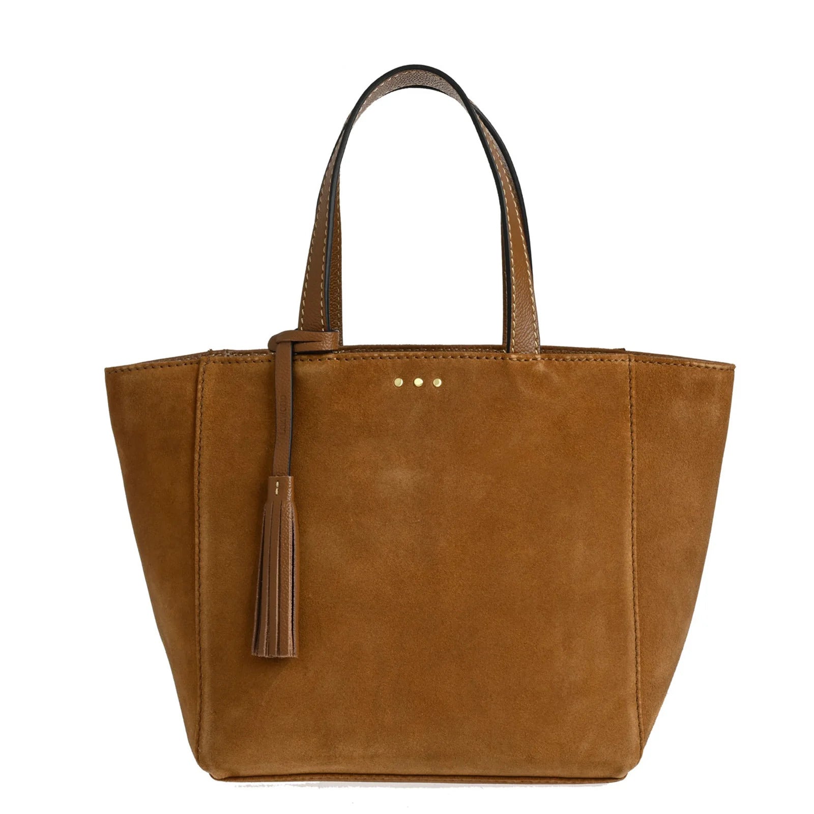 SAC CABAS PARISIEN EN DAIM - COGNAC-SAC FEMME-Curling-Paris