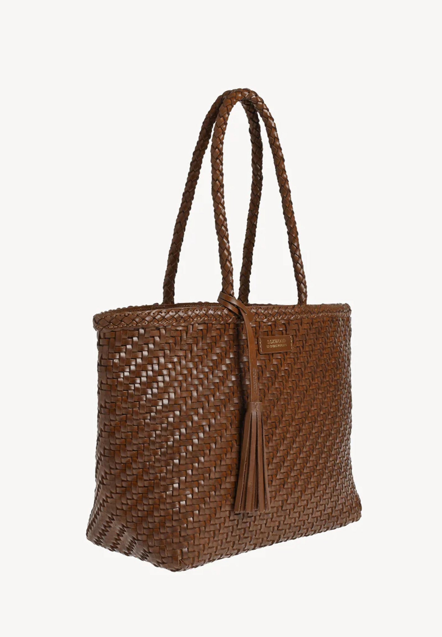 Sac Cabas Parisien en cuir tressé - Cognac-SAC FEMME-Curling-Paris