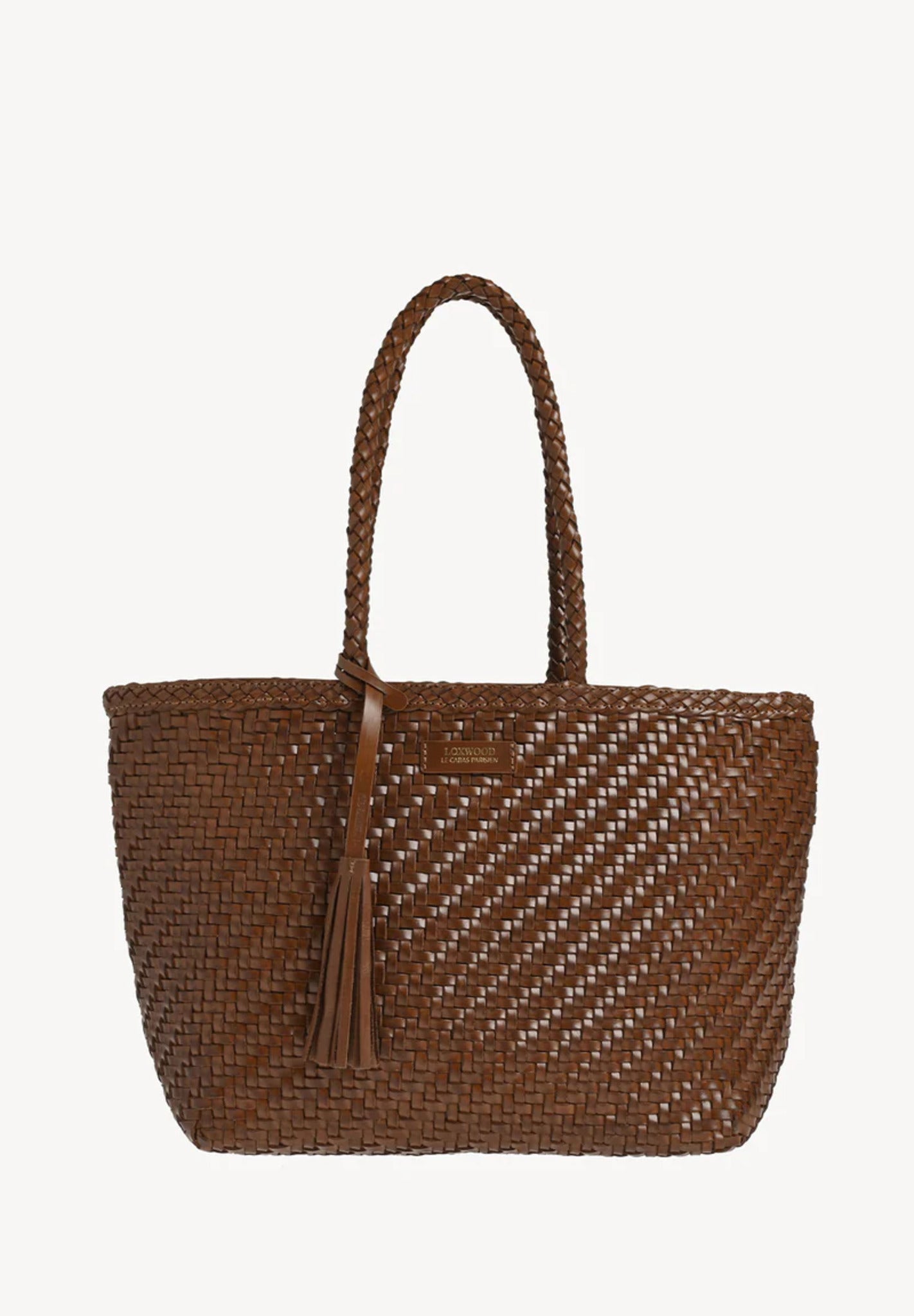 Sac Cabas Parisien en cuir tressé - Cognac-SAC FEMME-Curling-Paris