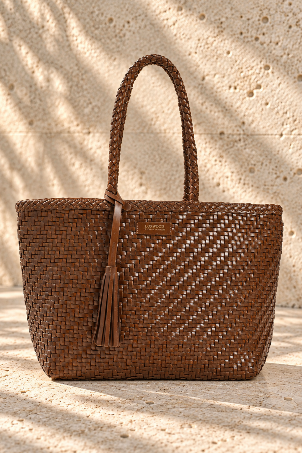Sac Cabas Parisien en cuir tressé - Cognac-SAC FEMME-Curling-Paris