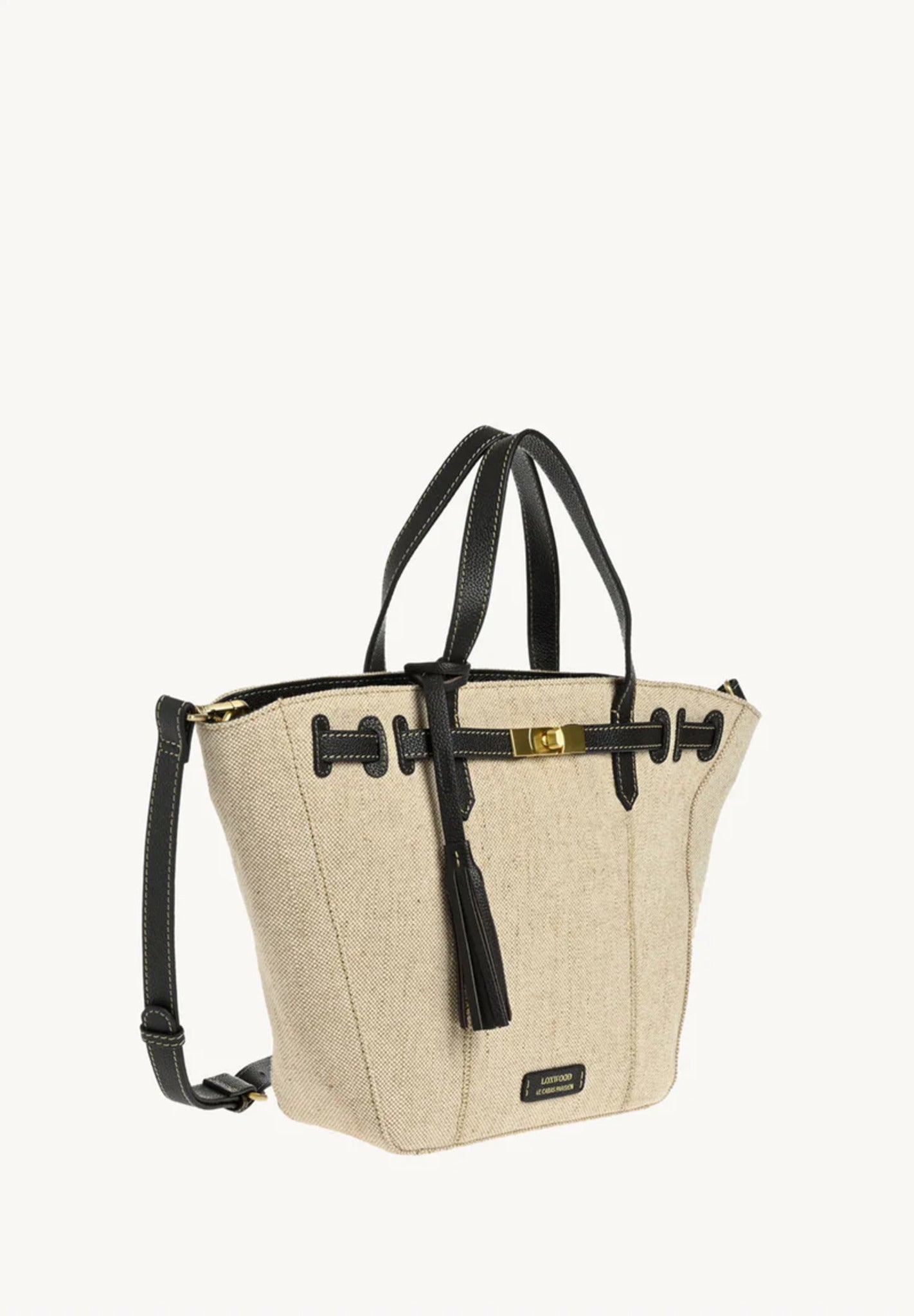 Sac Trapeze Sunday en toile et cuir - Naturel / Choco-SAC FEMME-Curling-Paris