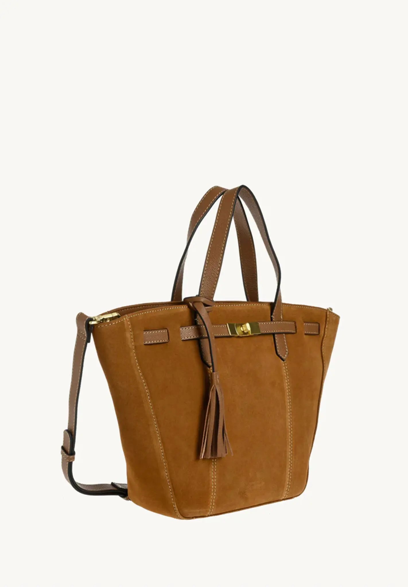 Sac trapeze Sunday en cuir velours - Cognac-SAC FEMME-Curling-Paris