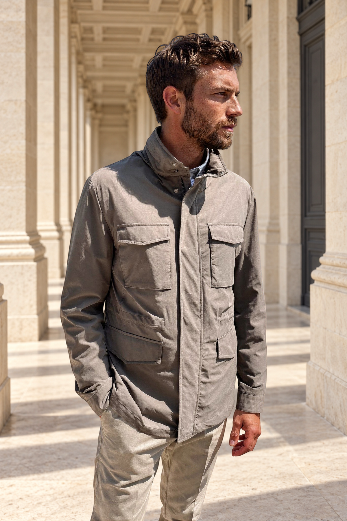 Saharienne Harold en nylon stretch - Kaki-MANTEAU HOMME-Curling-Paris