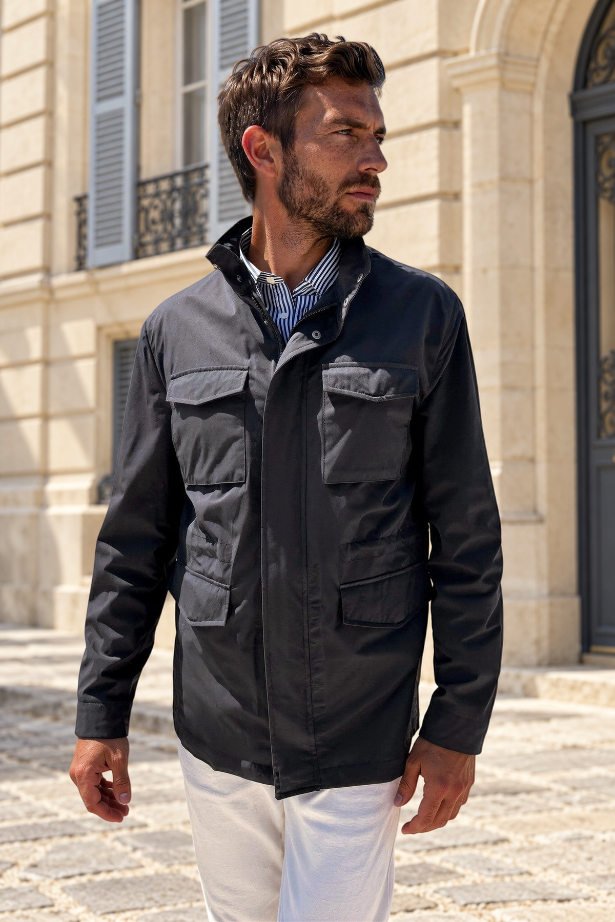 Saharienne Harold en nylon stretch - Marine-MANTEAU HOMME-Curling-Paris