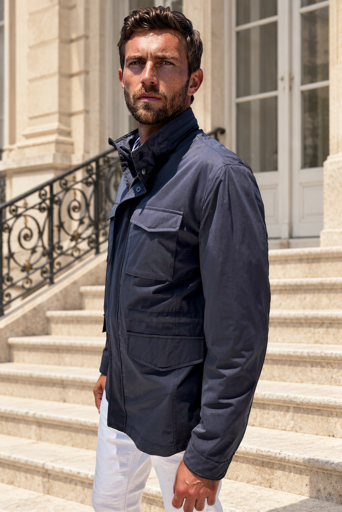 Saharienne Harold en nylon stretch - Marine-MANTEAU HOMME-Curling-Paris