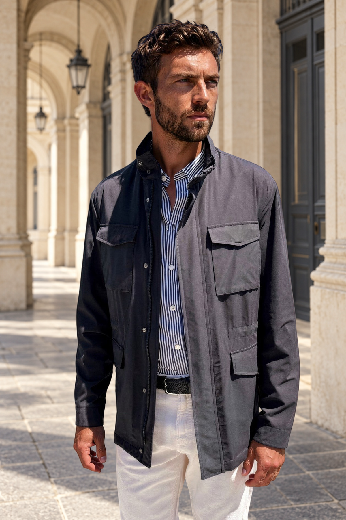 Saharienne Harold en nylon stretch - Marine-MANTEAU HOMME-Curling-Paris
