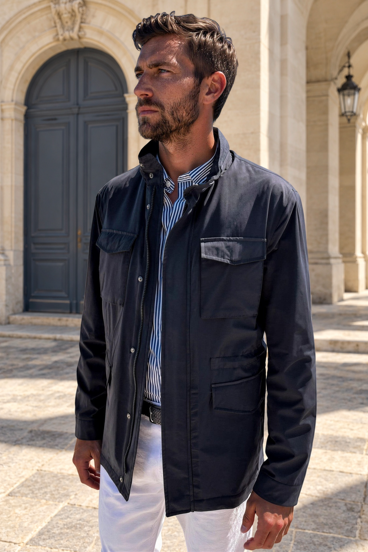Saharienne Harold en nylon stretch - Marine-MANTEAU HOMME-Curling-Paris