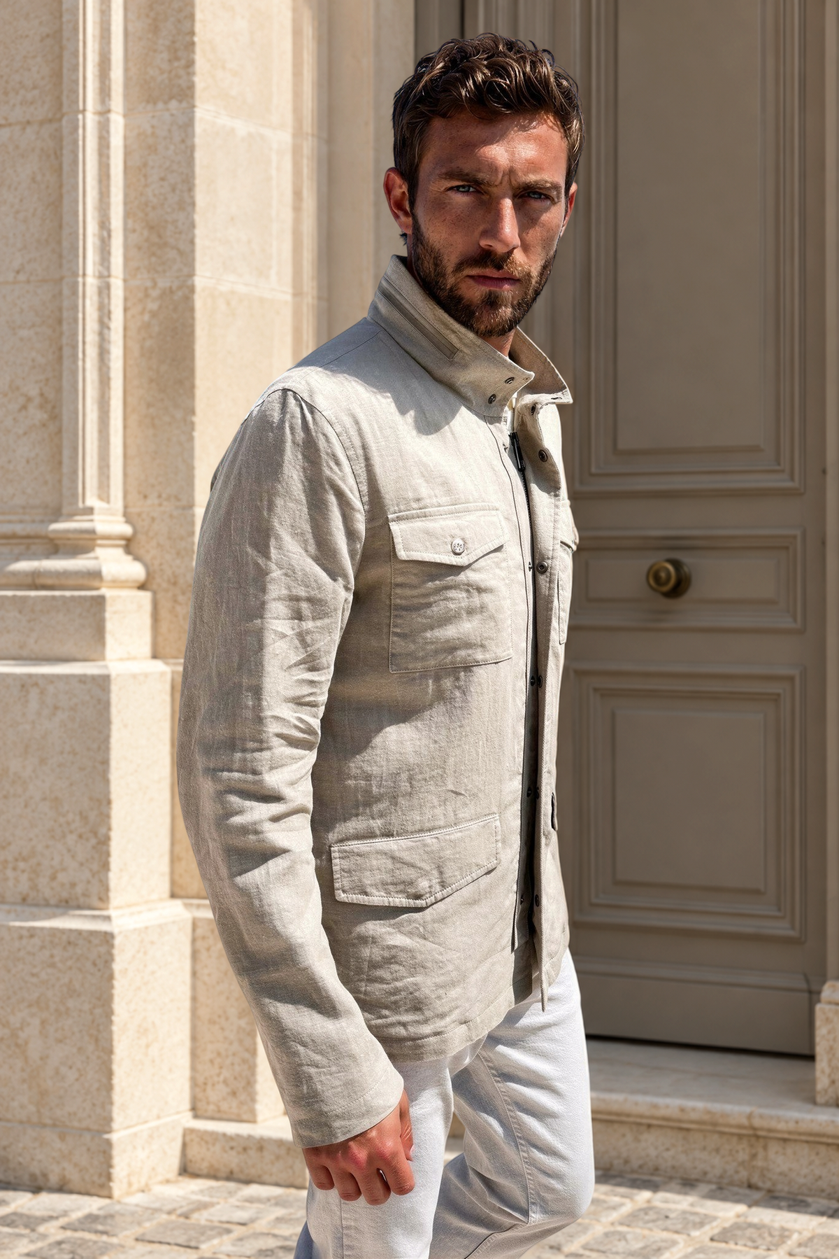 Saharienne Walter en lin - Beige-MANTEAU HOMME-Curling-Paris