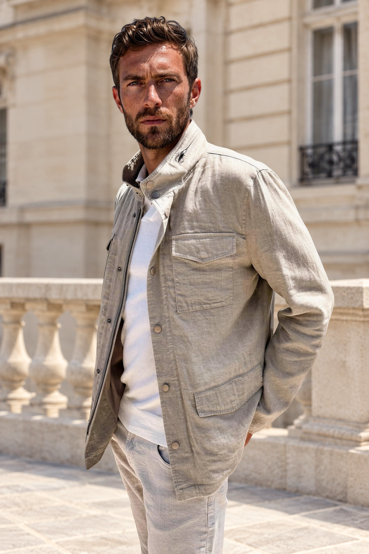 Saharienne Walter en lin - Beige-MANTEAU HOMME-Curling-Paris