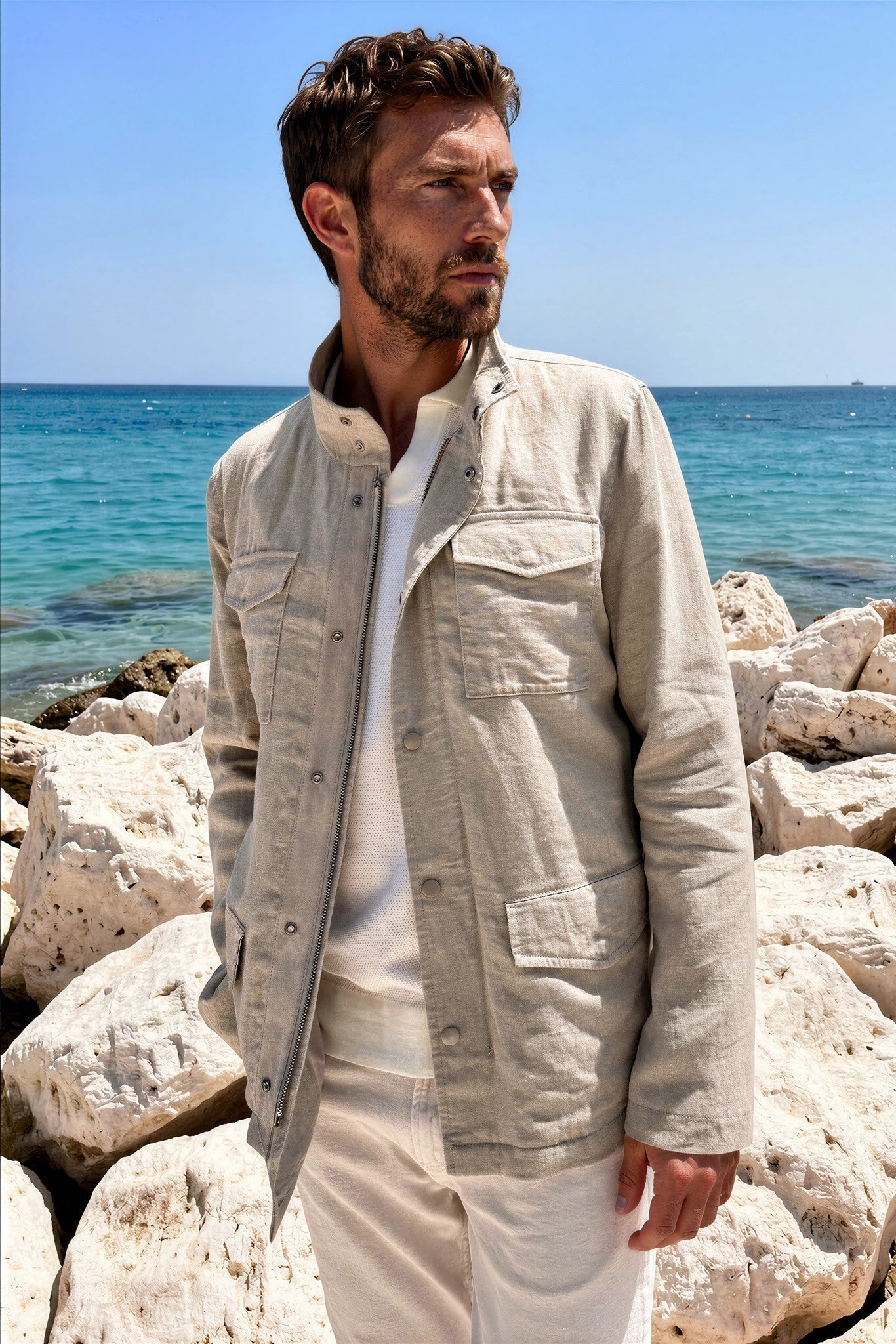 Saharienne Walter en lin - Beige-MANTEAU HOMME-Curling-Paris